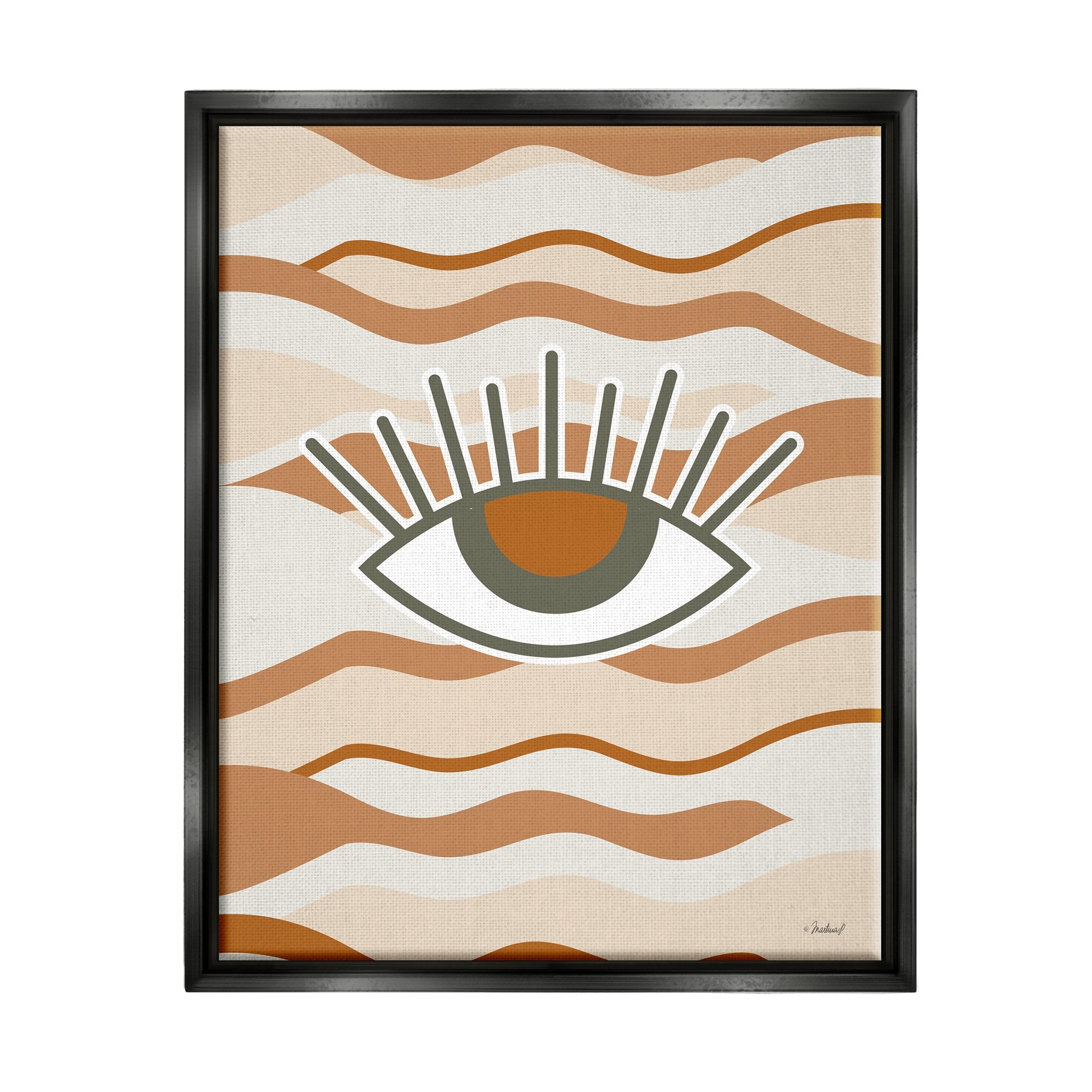 Stupell Industries Earthy Modern Spiritual Eye Wavy Striped Shapes Graphic Art Jet Black Floating Framed Canvas Print Wall Art, Design by Martina Pavlova