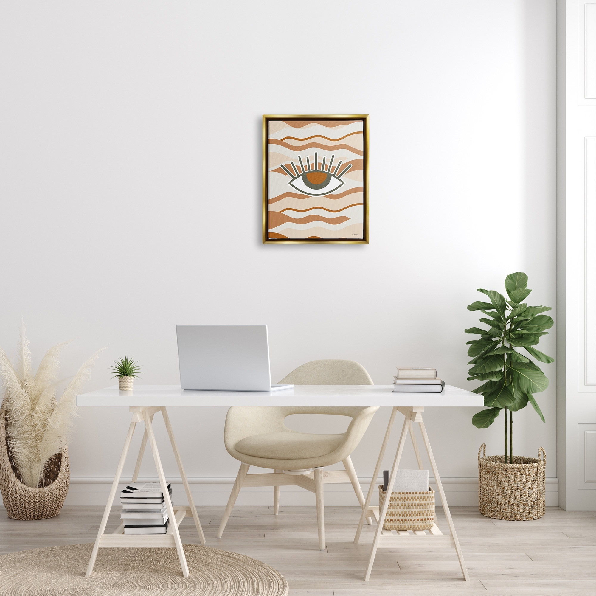 Stupell Industries Earthy Modern Spiritual Eye Wavy Striped Shapes Graphic Art Metallic Gold Floating Framed Canvas Print Wall Art, Design by Martina Pavlova