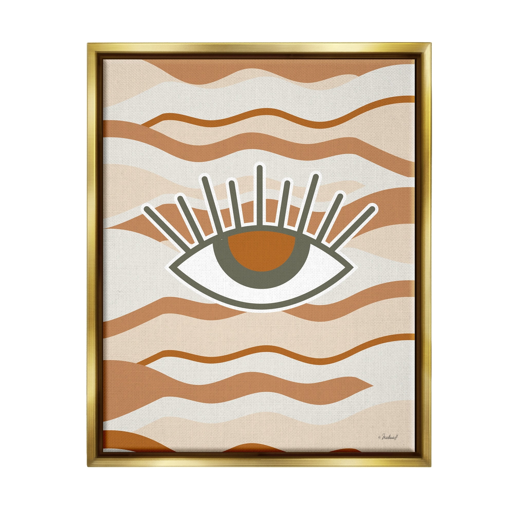 Stupell Industries Earthy Modern Spiritual Eye Wavy Striped Shapes Graphic Art Metallic Gold Floating Framed Canvas Print Wall Art, Design by Martina Pavlova