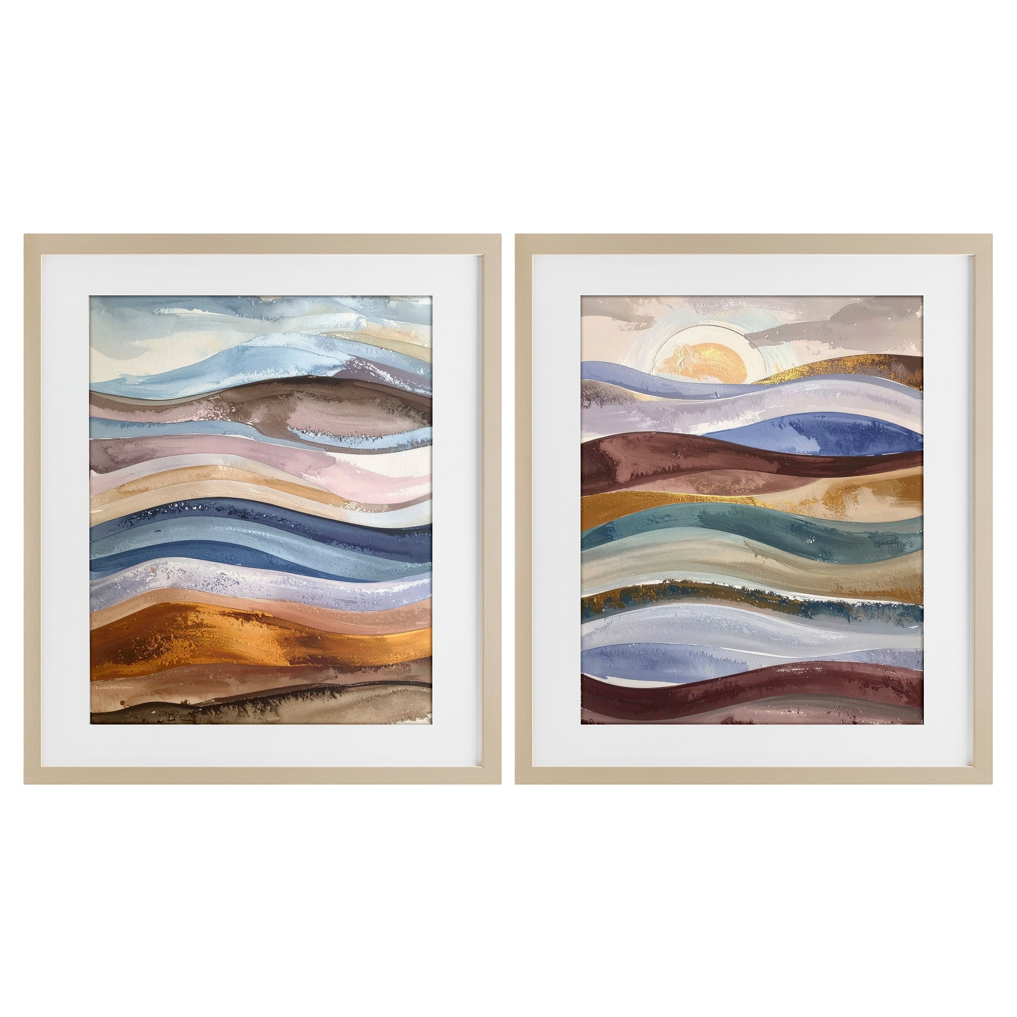 Stupell Industries Earthy Ocean Flow 2 Piece Birch Framed Print Under Glass Set, design by Alonza Saunders