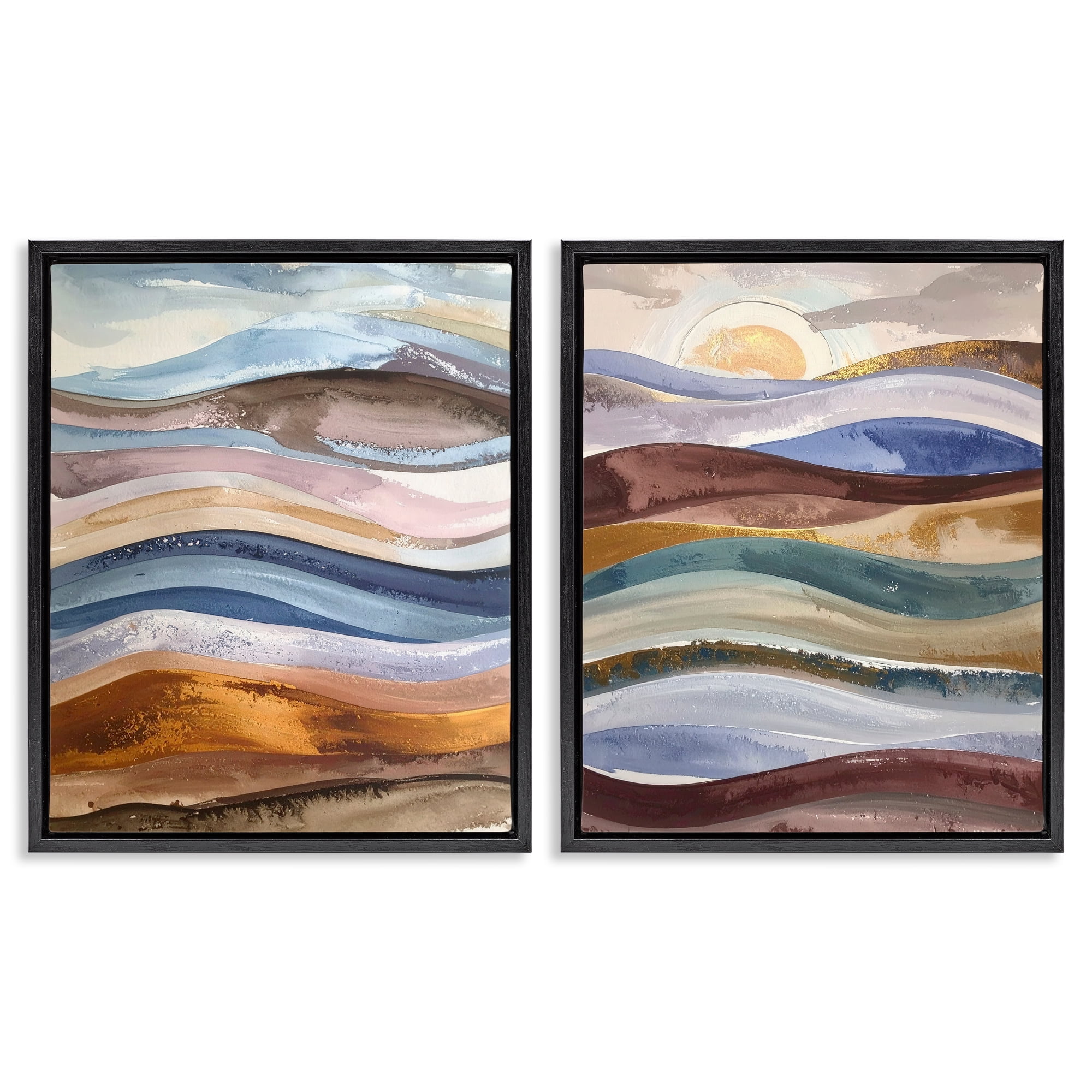 Stupell Industries Earthy Ocean Flow 2 Piece Black Framed Floater Canvas Set, design by Alonza Saunders