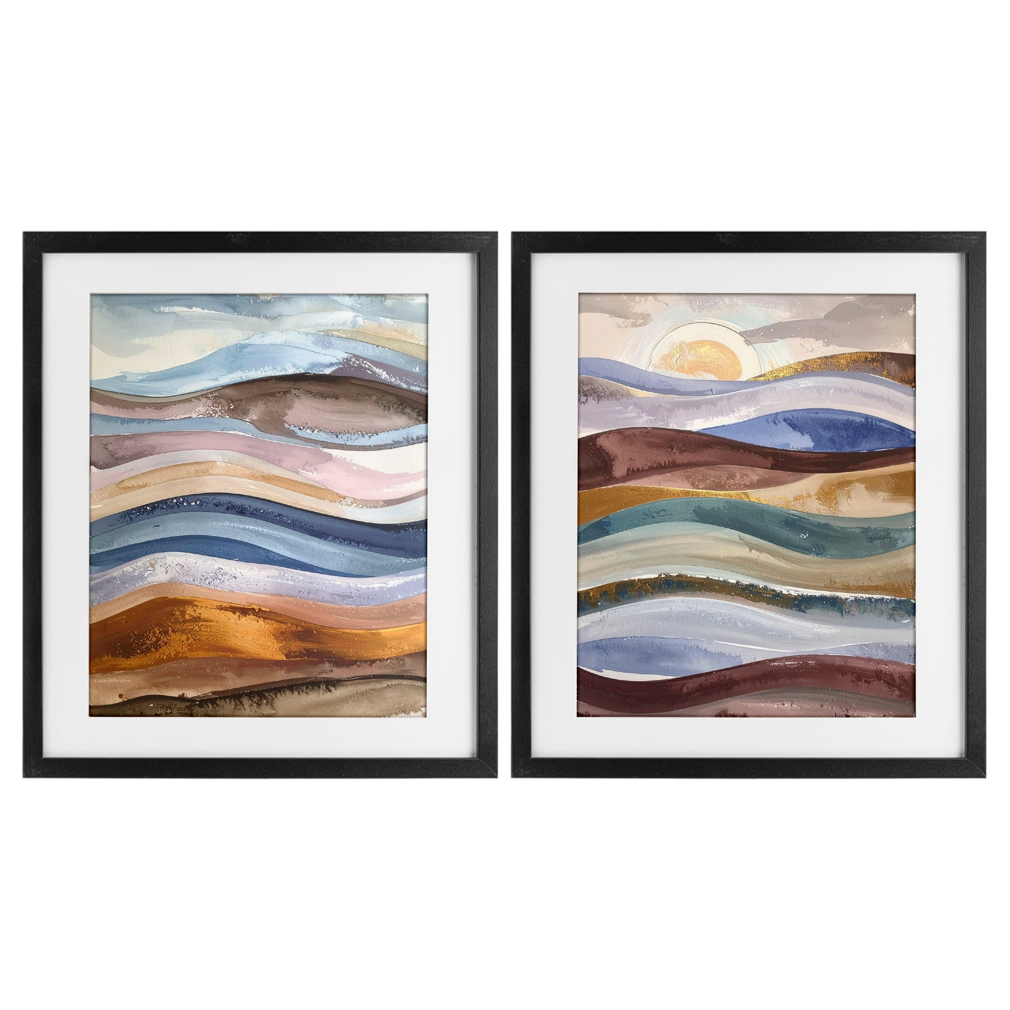 Stupell Industries Earthy Ocean Flow 2 Piece Black Framed Print Under Glass Set, design by Alonza Saunders