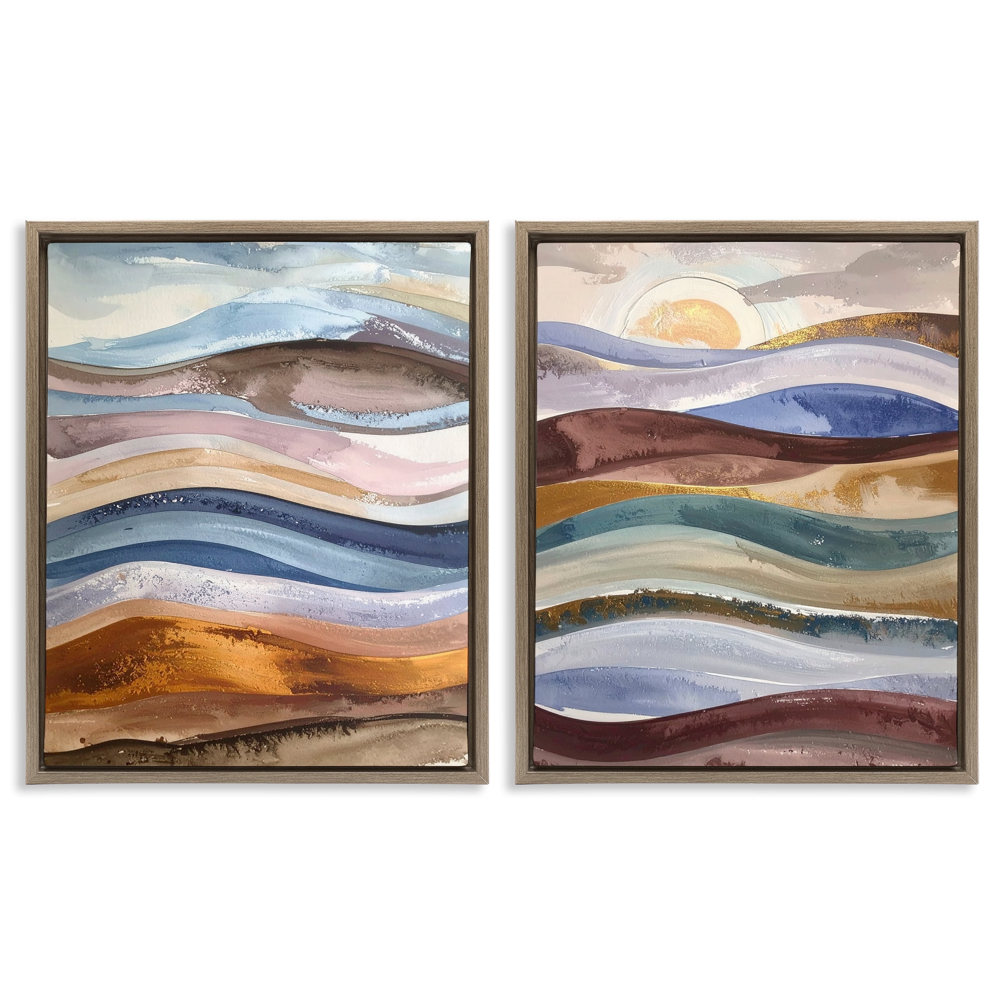 Stupell Industries Earthy Ocean Flow 2 Piece Brown Framed Floater Canvas Set, design by Alonza Saunders
