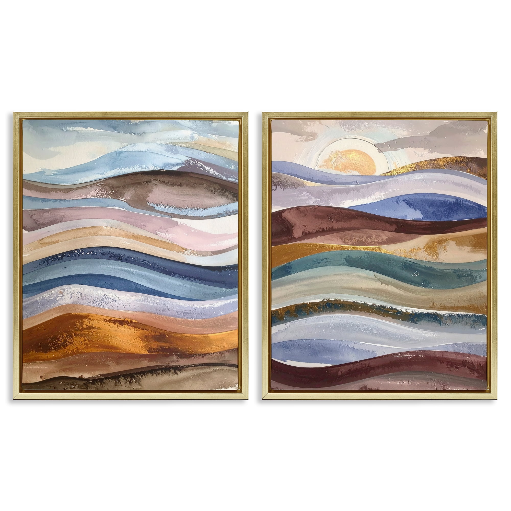 Stupell Industries Earthy Ocean Flow 2 Piece Gold Framed Floater Canvas Set, design by Alonza Saunders