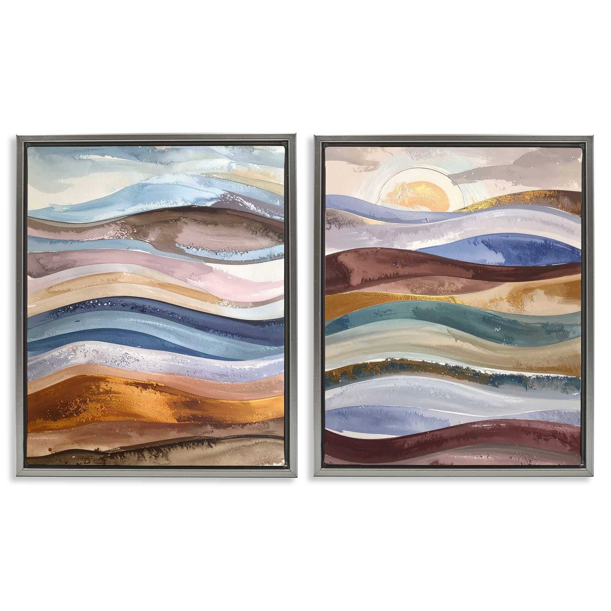 Stupell Industries Earthy Ocean Flow 2 Piece Gray Framed Floater Canvas Set, design by Alonza Saunders