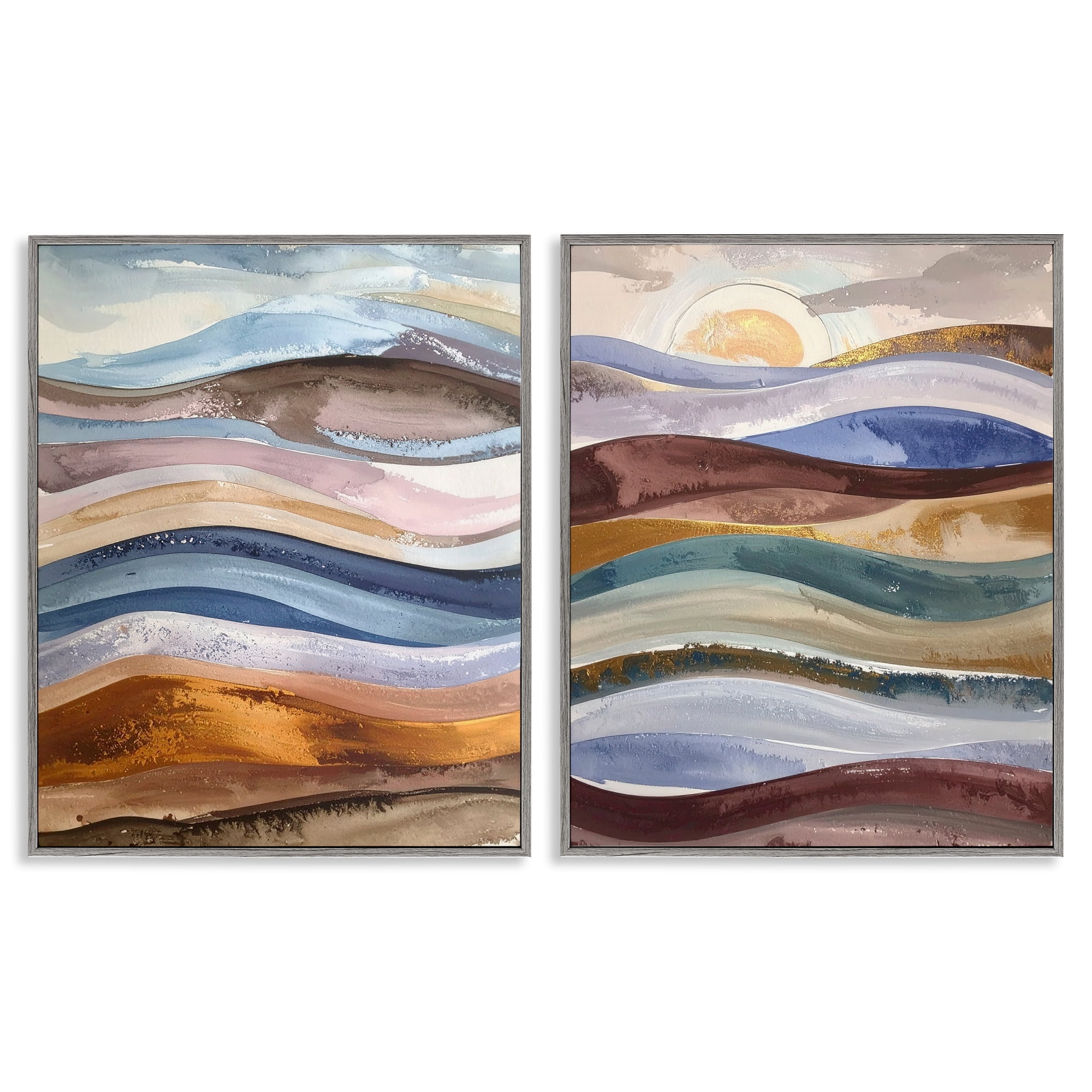 Stupell Industries Earthy Ocean Flow 2 Piece Gray Framed Giclee Art Set, design by Alonza Saunders