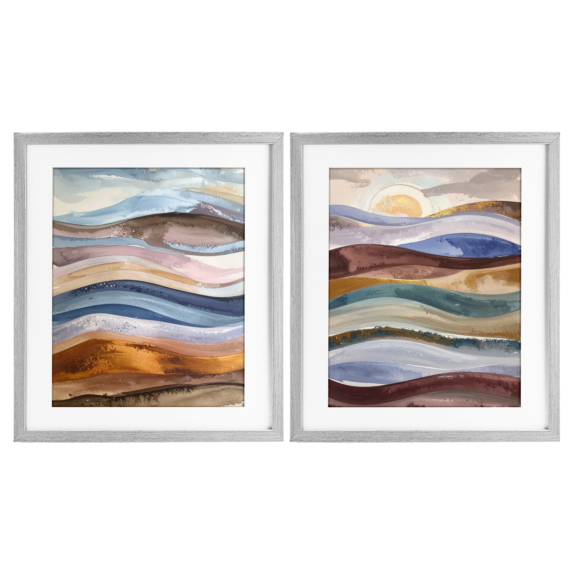 Stupell Industries Earthy Ocean Flow 2 Piece Gray Framed Print Under Glass Set, design by Alonza Saunders
