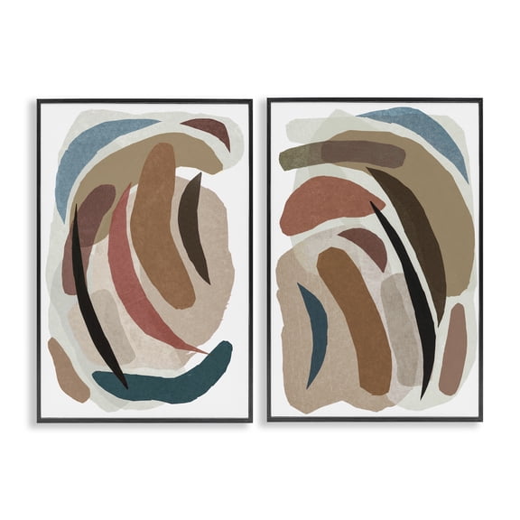 Stupell Industries Earthy Paper Collage Shapes 2 Piece Black Framed Giclee Art Set design by Nikki Galapon, 18 x 12