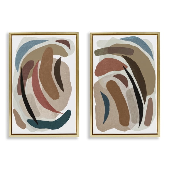 Stupell Industries Earthy Paper Collage Shapes 2 Piece Gold Framed Floater Canvas Set design by Nikki Galapon, 25 x 17