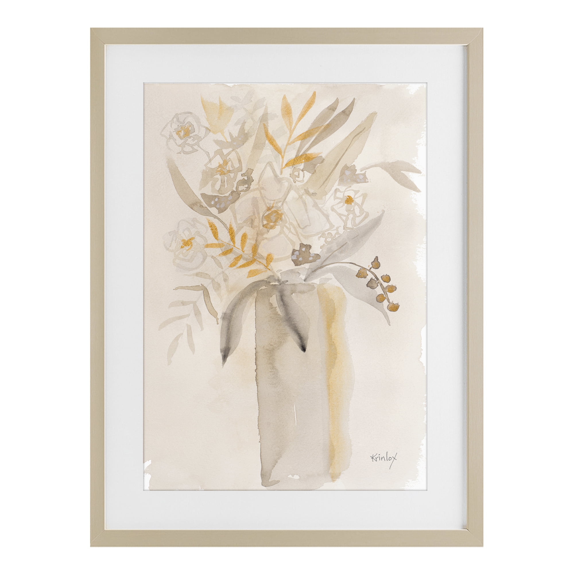 Stupell Industries Earthy Soft Flower Vase Birch Framed Print Under Glass, design by Krinlox