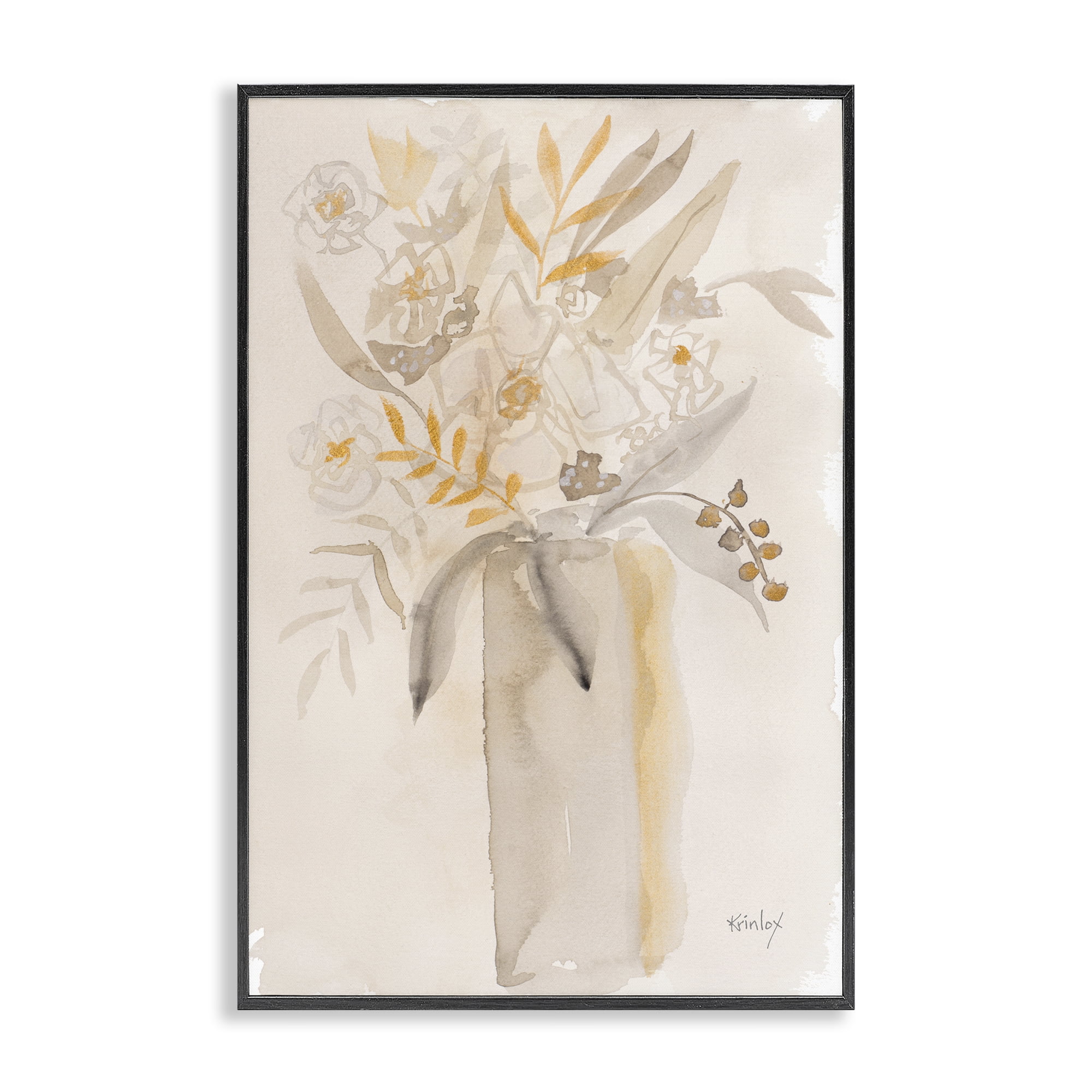 Stupell Industries Earthy Soft Flower Vase Black Framed Giclee Art, design by Krinlox