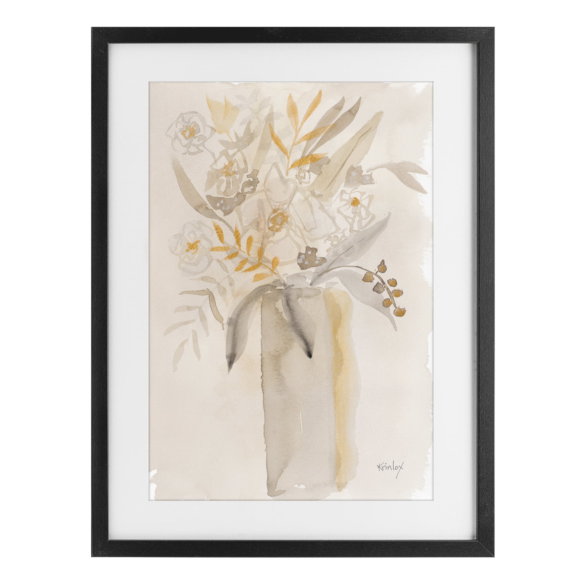 Stupell Industries Earthy Soft Flower Vase Black Framed Print Under Glass, design by Krinlox