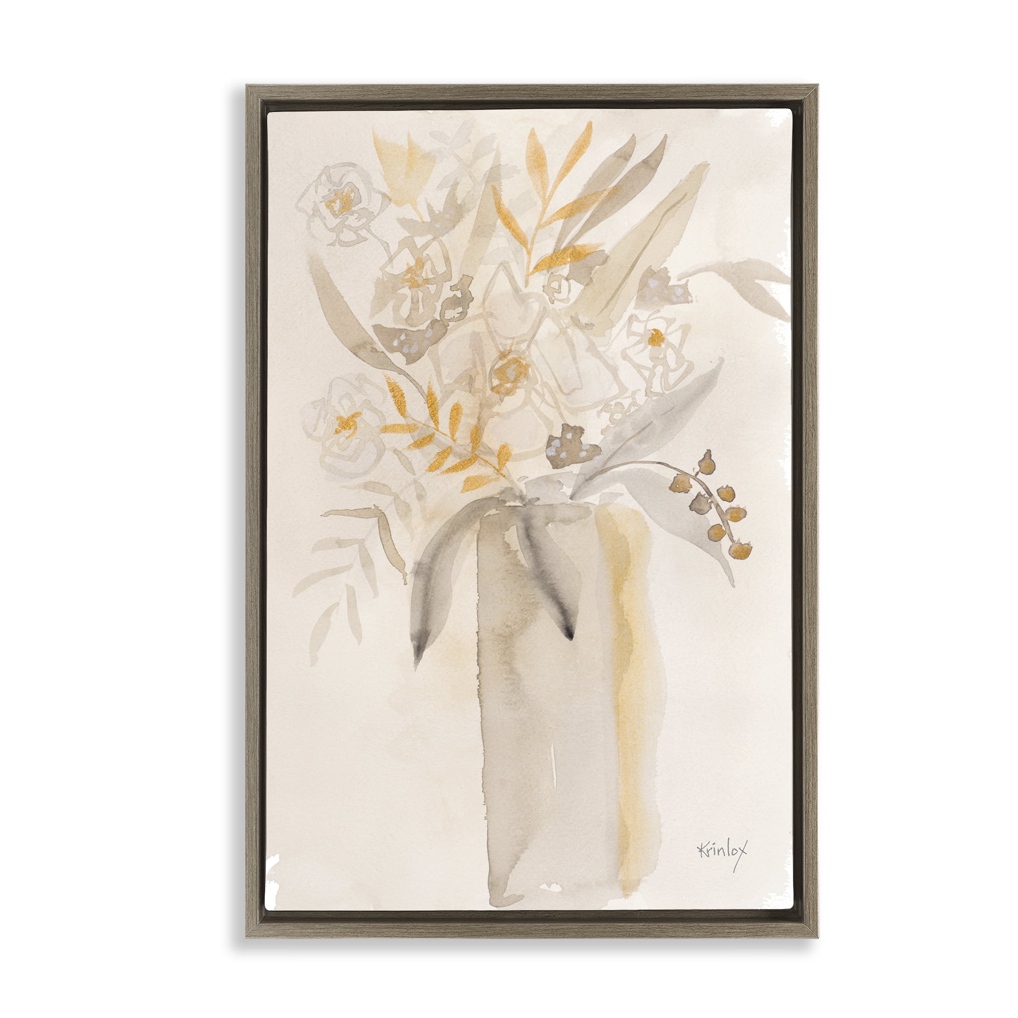 Stupell Industries Earthy Soft Flower Vase Brown Framed Floater Canvas Wall Art, design by Krinlox