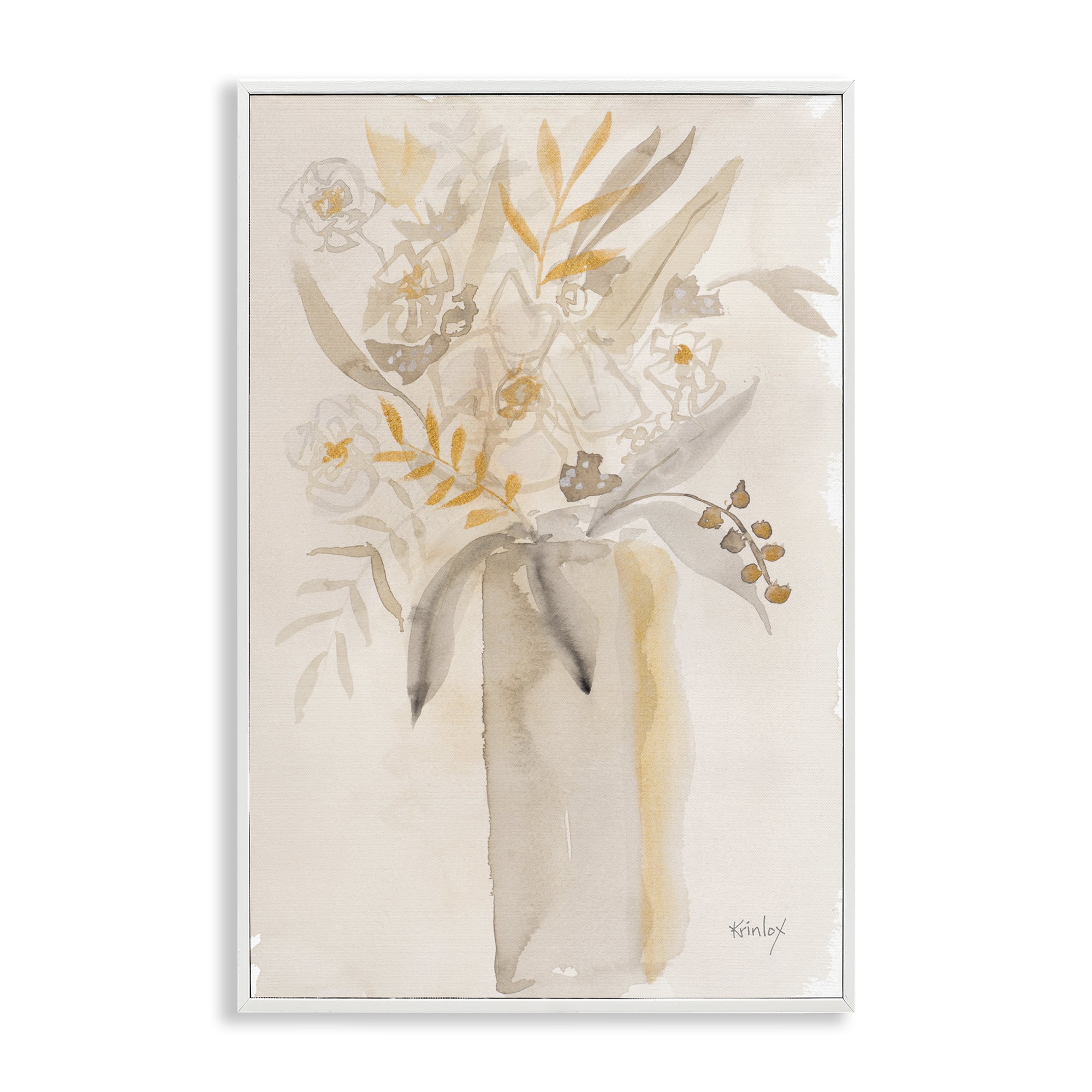 Stupell Industries Earthy Soft Flower Vase White Framed Giclee Art, design by Krinlox
