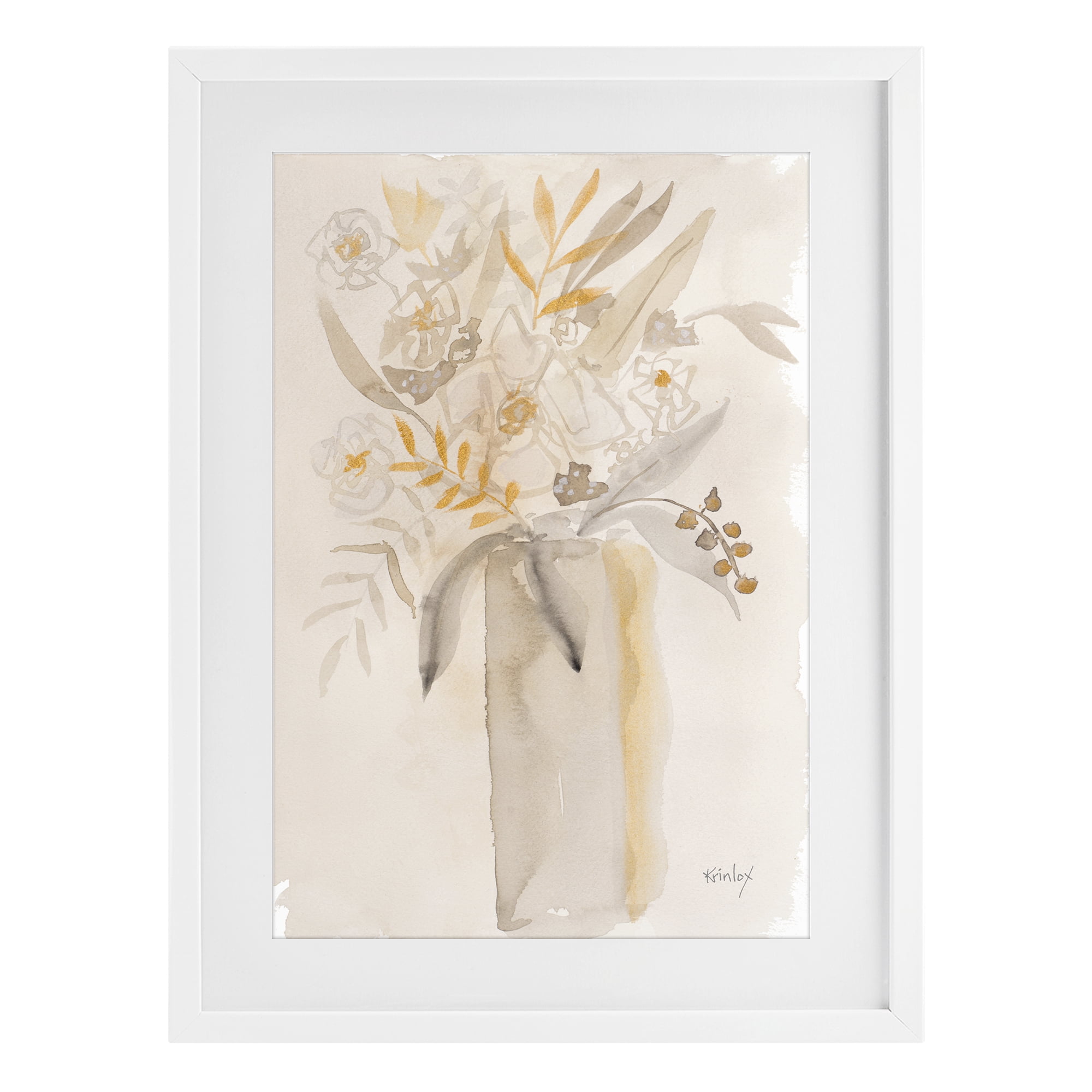 Stupell Industries Earthy Soft Flower Vase White Framed Print Under Glass, design by Krinlox