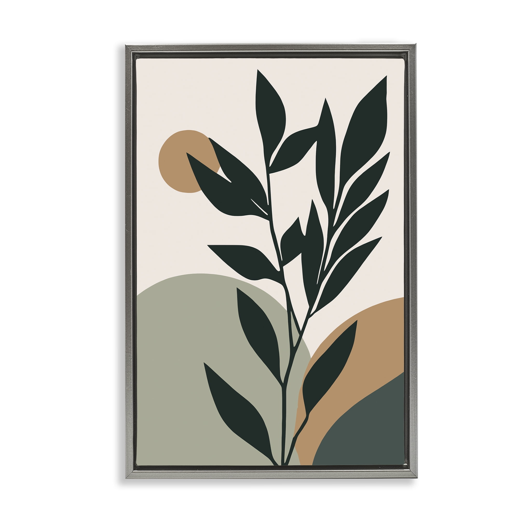 Stupell Industries Earthy Tropical Botanicals Plants & Flowers Painting Gray Floater Framed Canvas Art Print Wall Art, 17 x 25