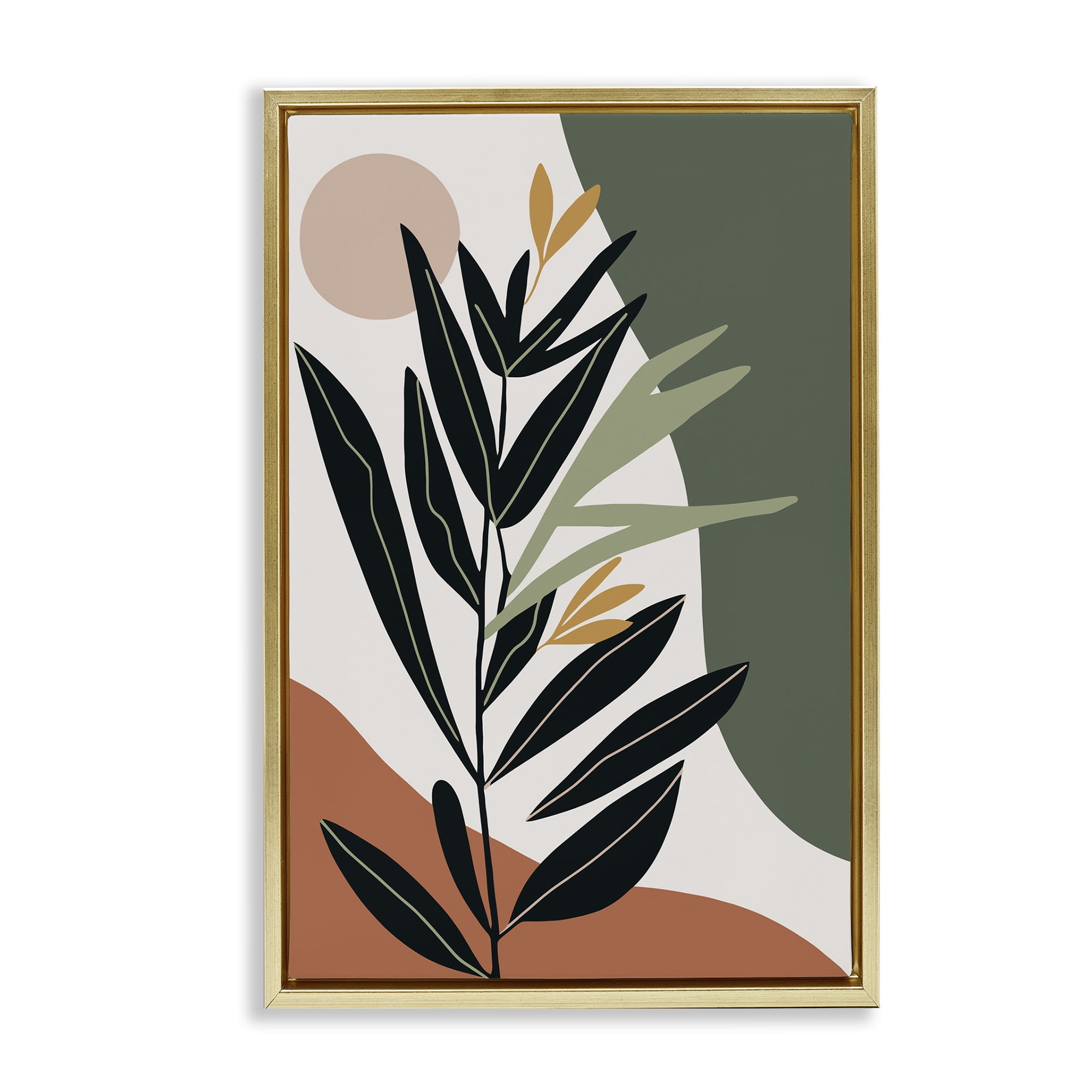 Stupell Industries Earthy Tropical Foliage Plants & Flowers Painting Gold Floater Framed Canvas Art Print Wall Art, 17 x 25