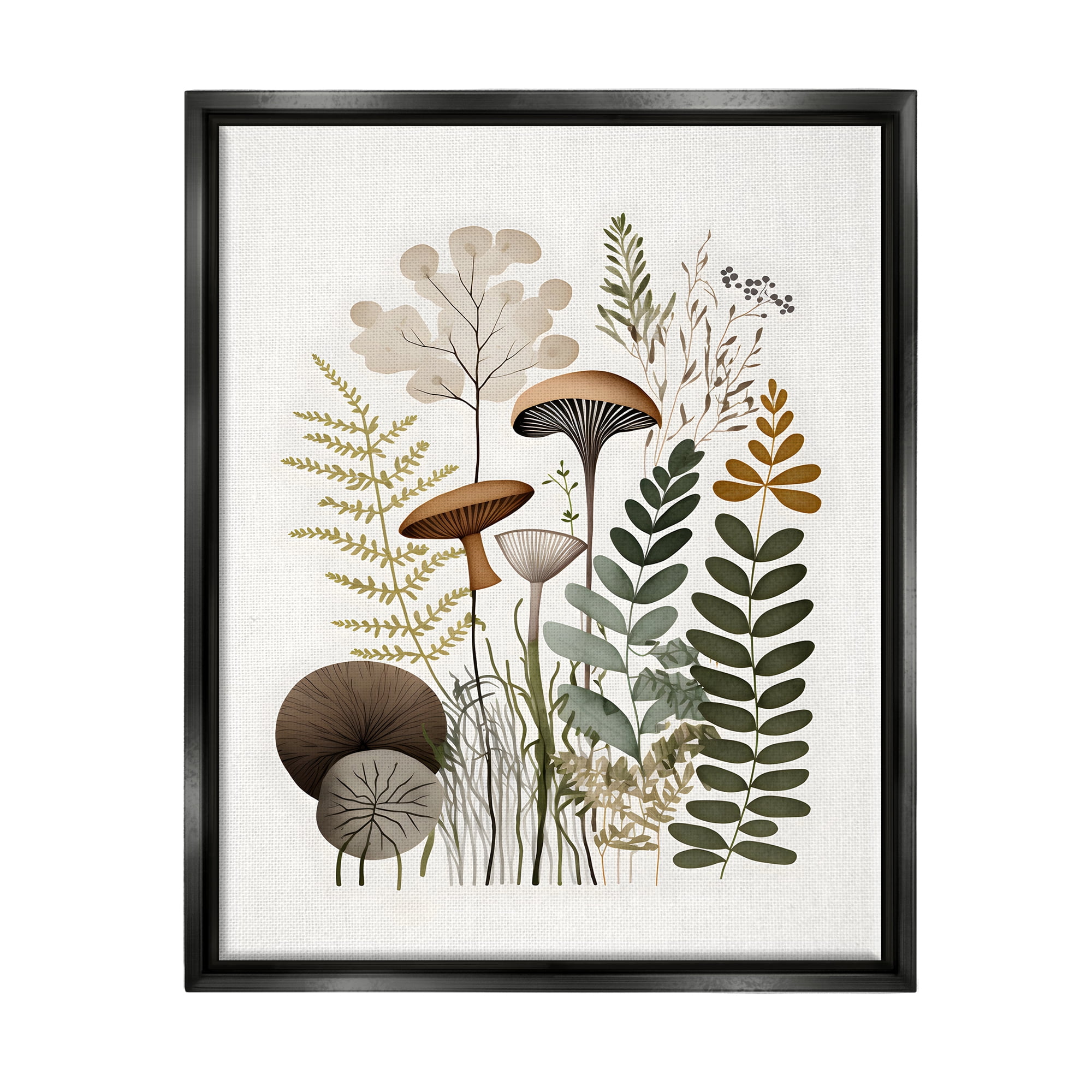 Stupell Industries Earthy Woodland Botanicals Botanical & Floral Painting Black Floater Framed Canvas Art Print Wall Art, 25 x 31