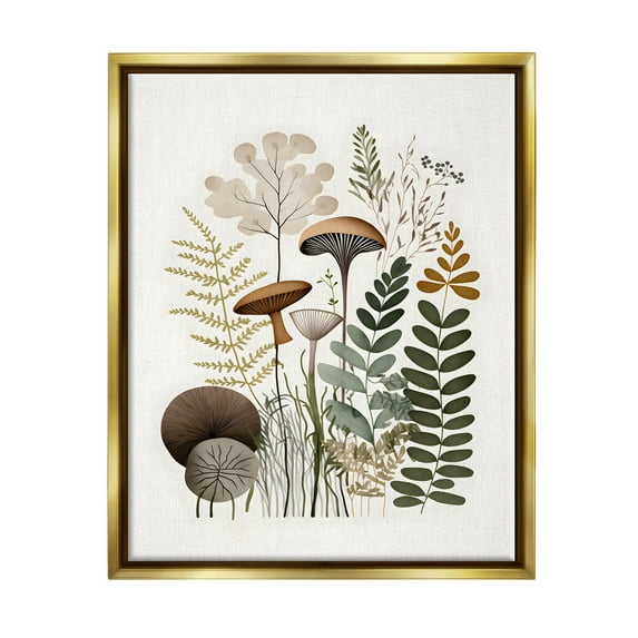 Stupell Industries Earthy Woodland Botanicals Botanical & Floral Painting Gold Floater Framed Canvas Art Print Wall Art, 17 x 21
