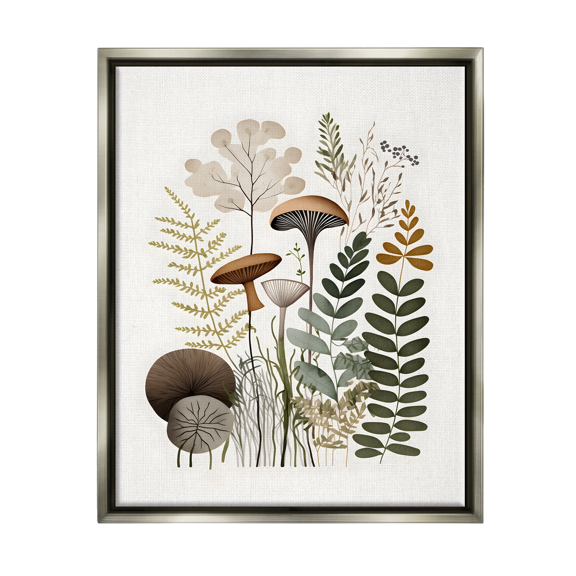 Stupell Industries Earthy Woodland Botanicals Botanical & Floral Painting Gray Floater Framed Canvas Art Print Wall Art, 25 x 31