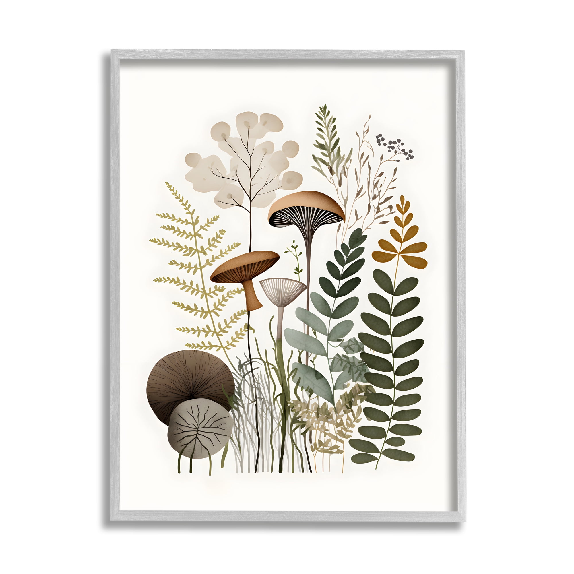 Stupell Industries Earthy Woodland Botanicals Botanical & Floral Painting Gray Framed Art Print Wall Art, 16 x 20