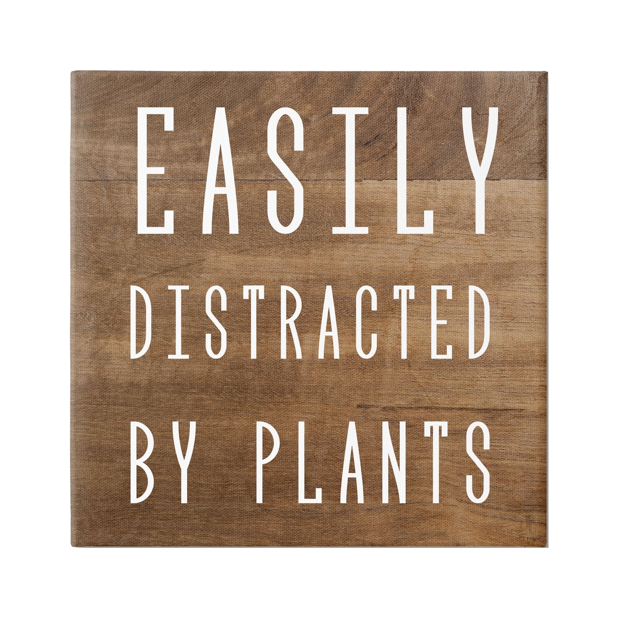 Stupell Industries Easily Distracted By Plants Rustic Plank Patterned Text Graphic Art Gallery Wrapped Canvas Print Wall Art, Design by Daphne Polselli