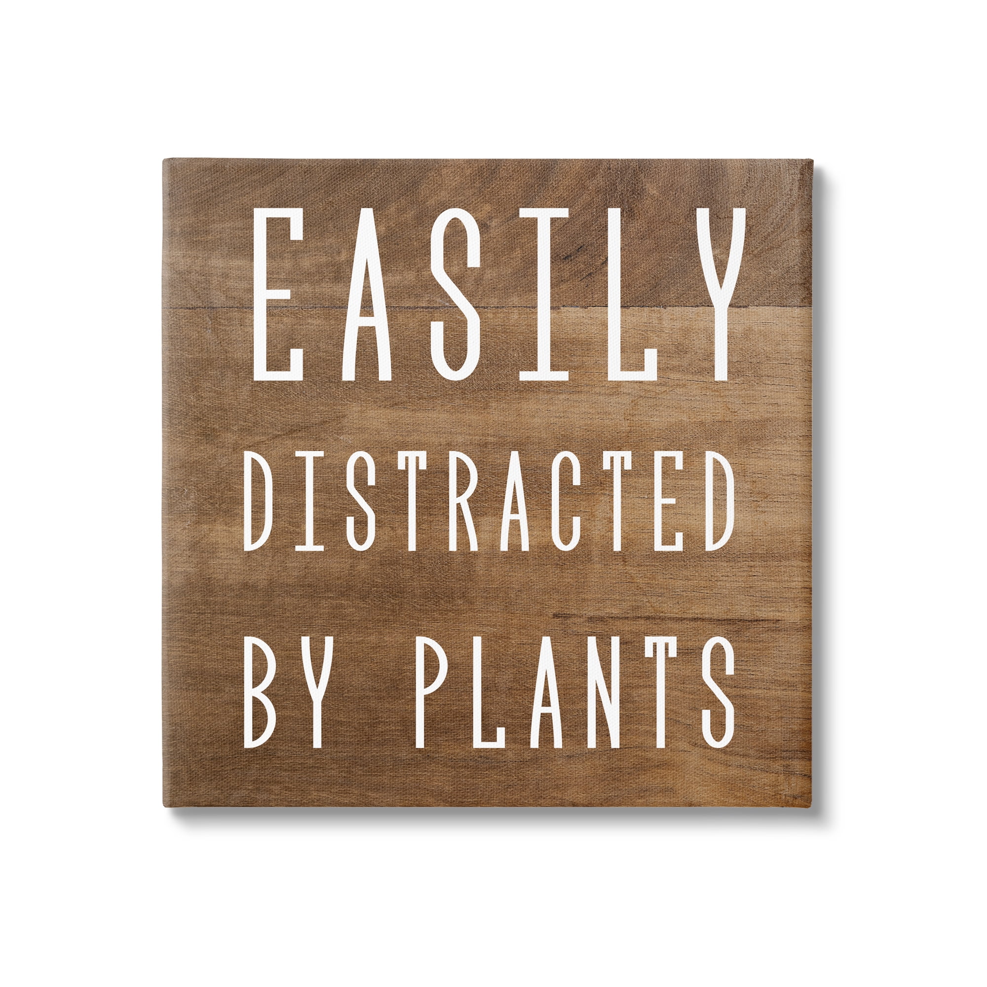 Stupell Industries Easily Distracted By Plants Rustic Plank Patterned Text Graphic Art Gallery Wrapped Canvas Print Wall Art, Design by Daphne Polselli