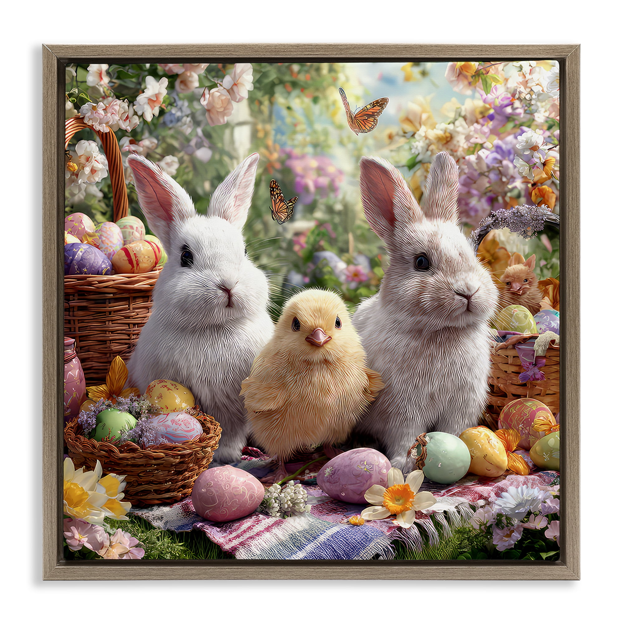 Stupell Industries Easter Animals & Eggs Brown Framed Floater Canvas Wall Art, design by The Wands Want