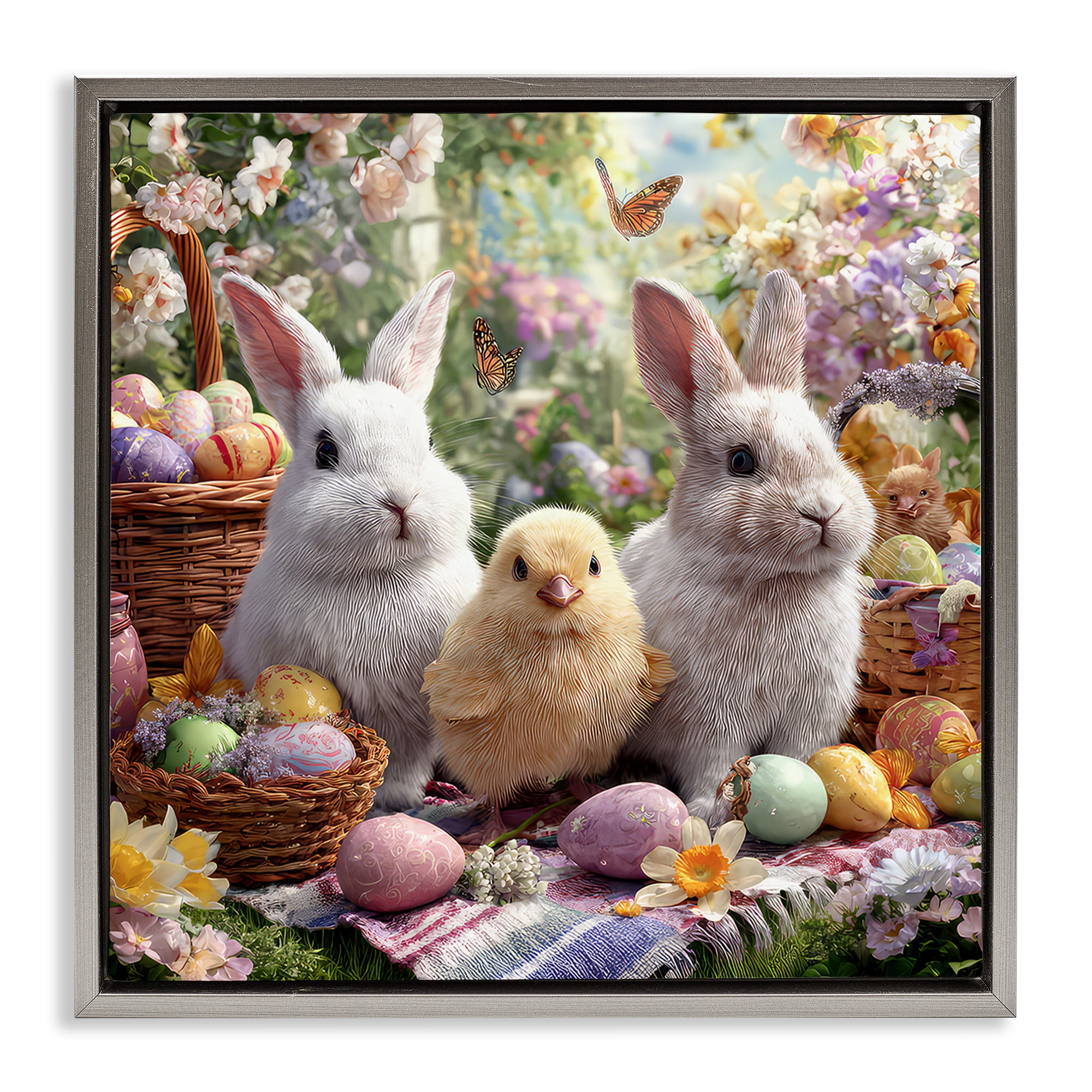 Stupell Industries Easter Animals & Eggs Gray Framed Floater Canvas Wall Art, design by The Wands Want