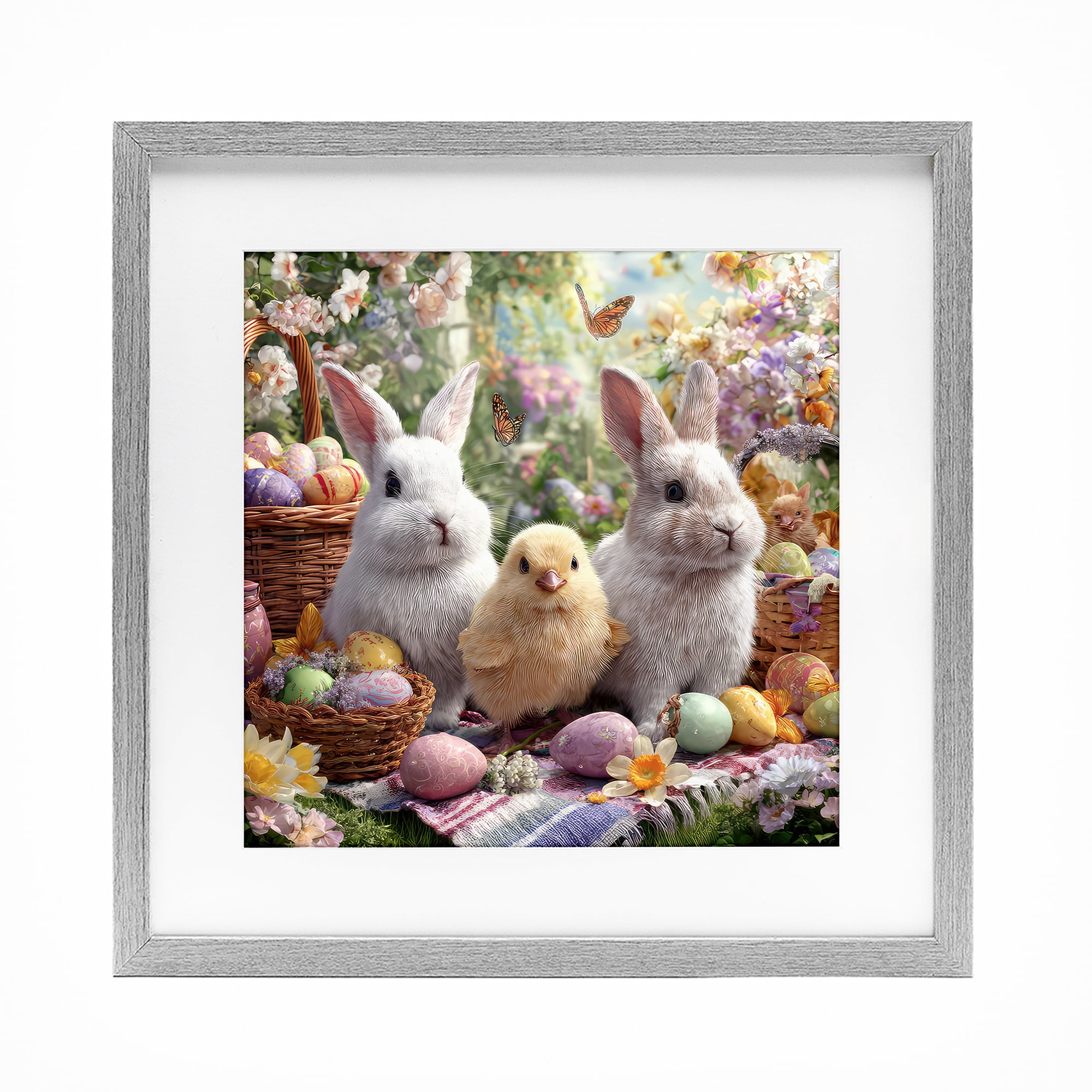 Stupell Industries Easter Animals & Eggs Gray Framed Print Under Glass, design by The Wands Want