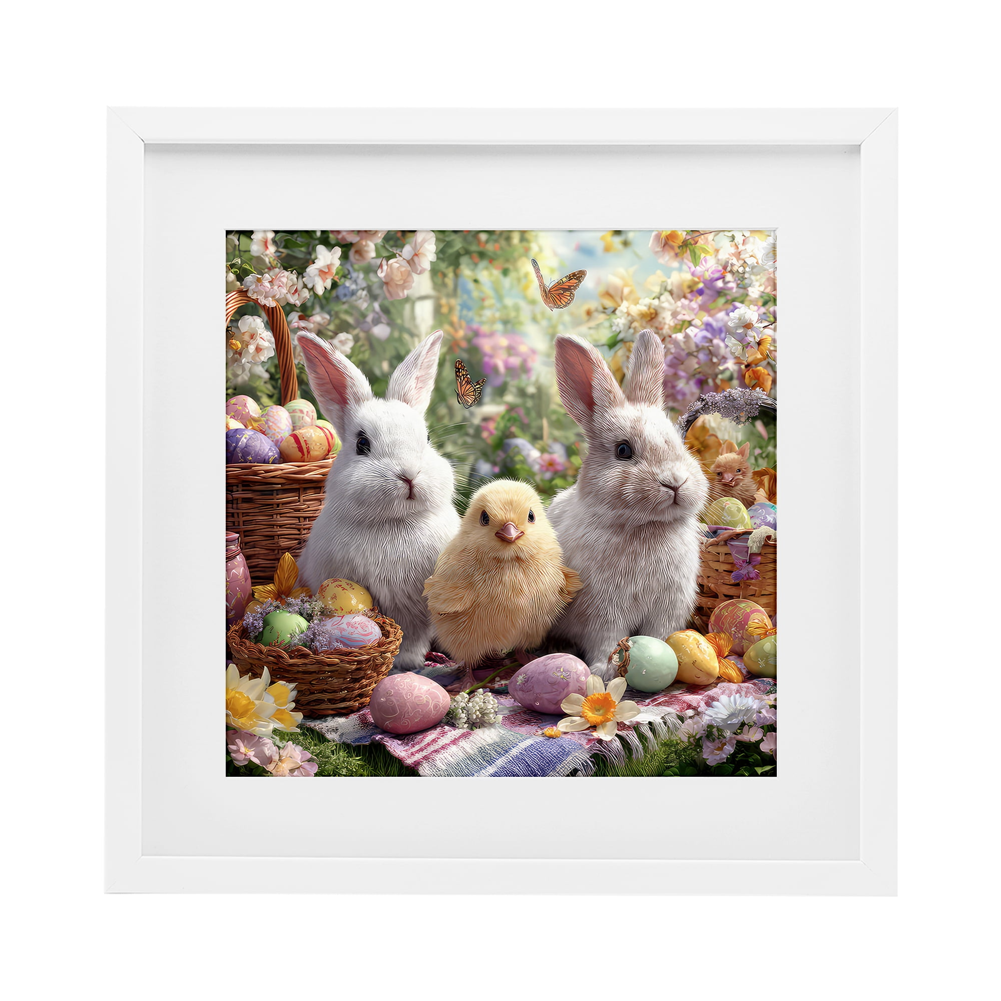 Stupell Industries Easter Animals & Eggs White Framed Print Under Glass, design by The Wands Want
