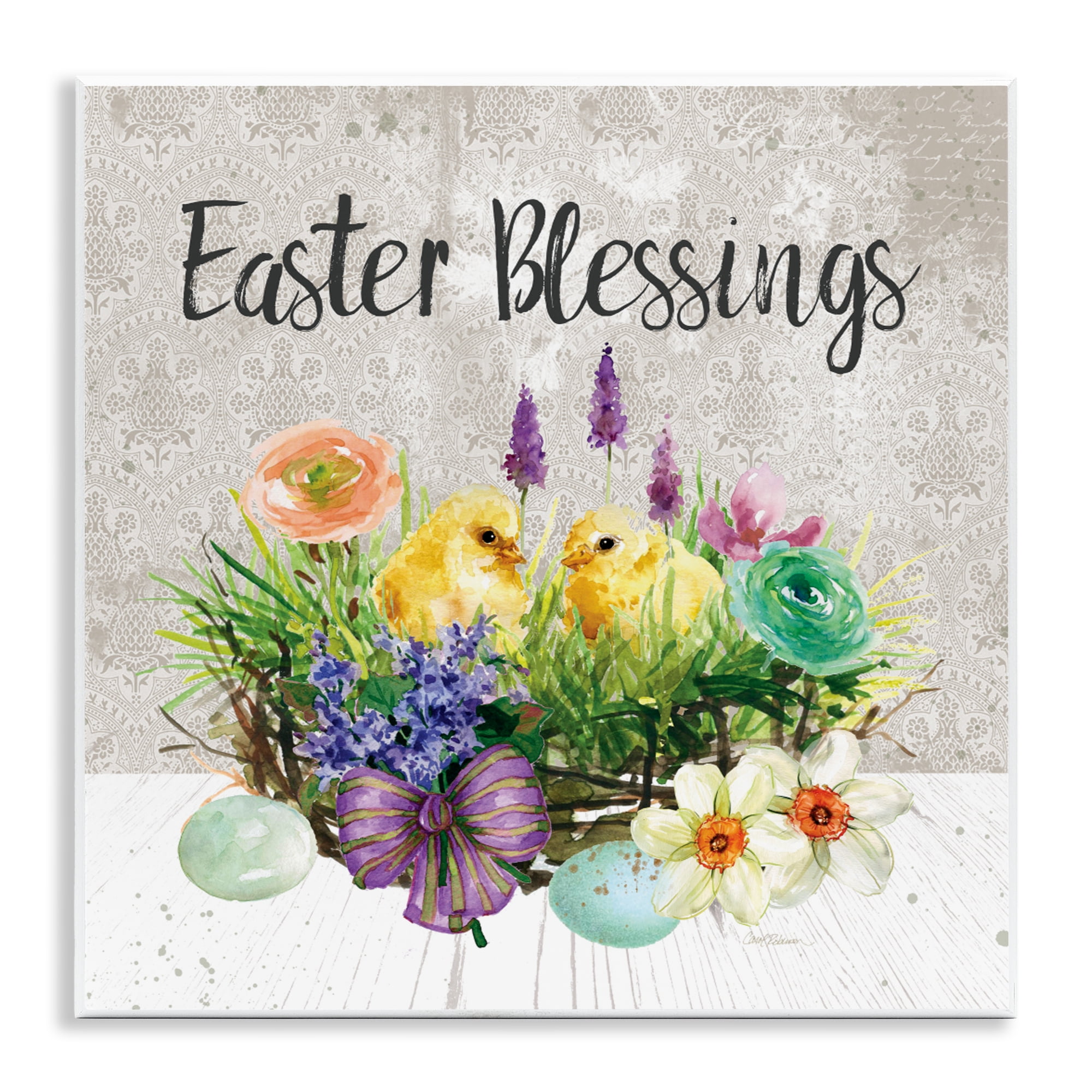 Stupell Industries Easter Blessings Basket of Flowers Wall Plaque Art, design by Carol Robinson
