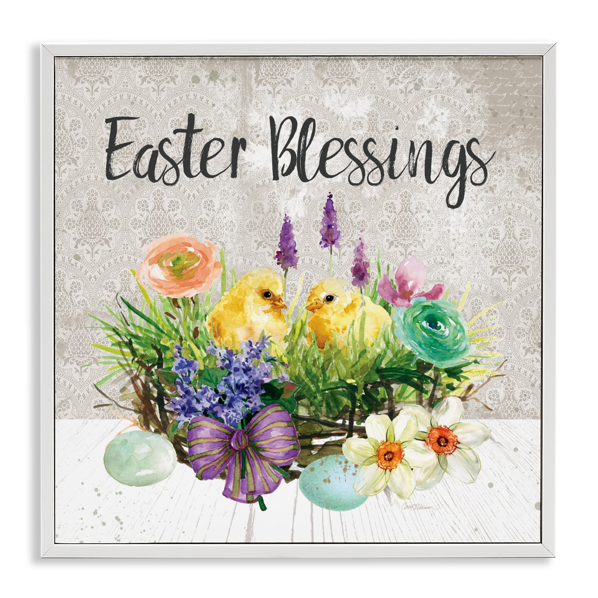 Stupell Industries Easter Blessings Basket of Flowers White Framed Giclee Art, design by Carol Robinson