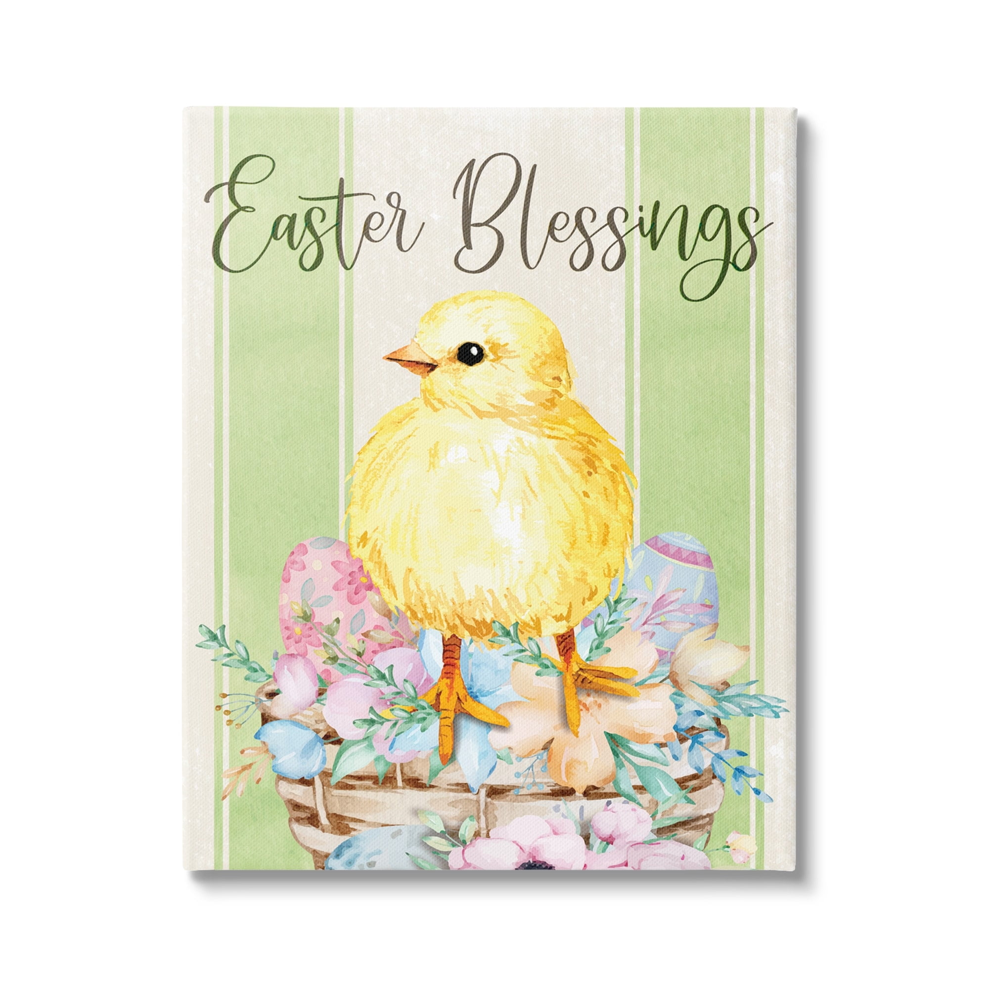 Stupell Industries Easter Blessings Text Striped Yellow Chick Egg Basket , 16 x 20, Design by ND Art