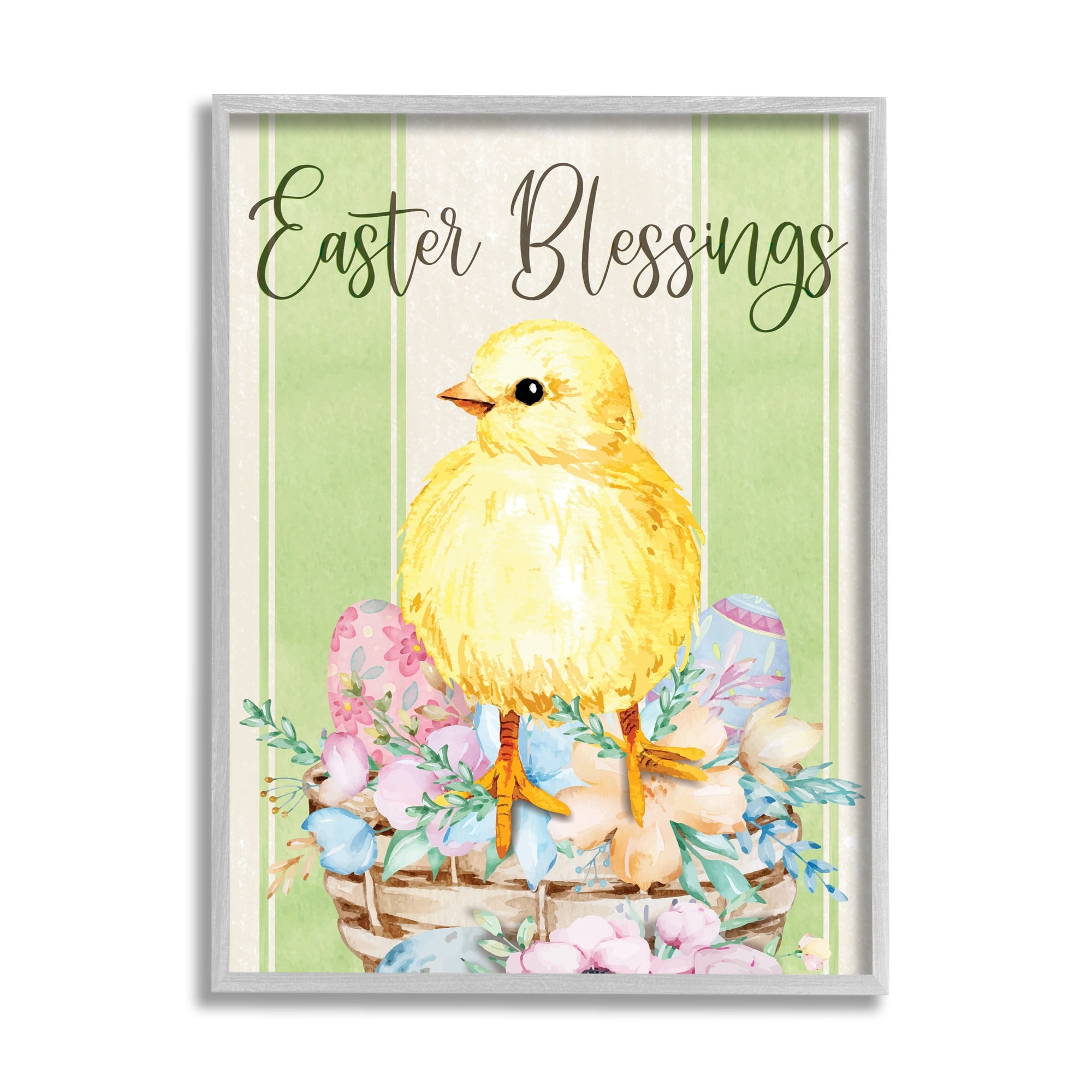 Stupell Industries Easter Blessings Text Striped Yellow Chick Egg Basket , 24 x 30, Design by ND Art