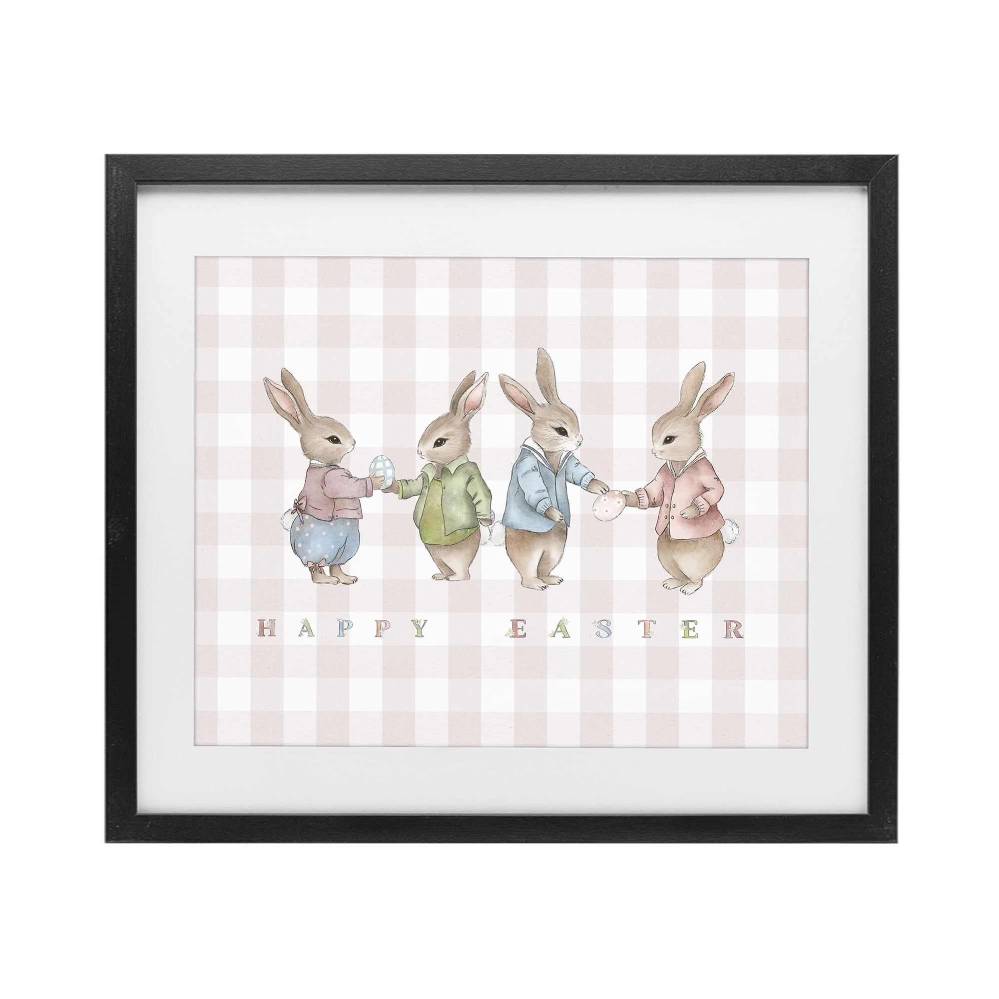 Stupell Industries Easter Bunnies Pink Gingham Black Framed Print Under Glass, design by Leah Straatsma