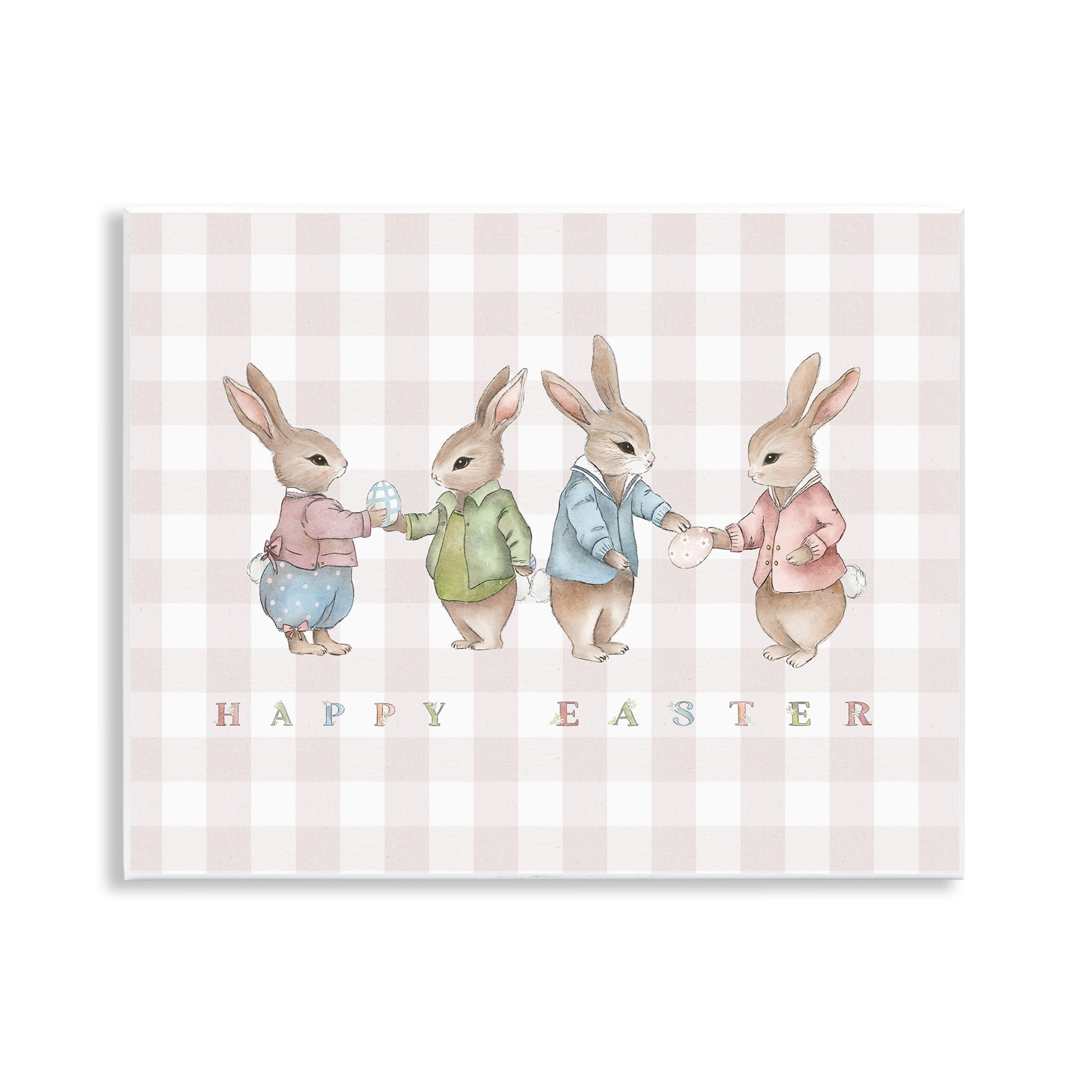 Stupell Industries Easter Bunnies Pink Gingham Wall Plaque Art, design by Leah Straatsma