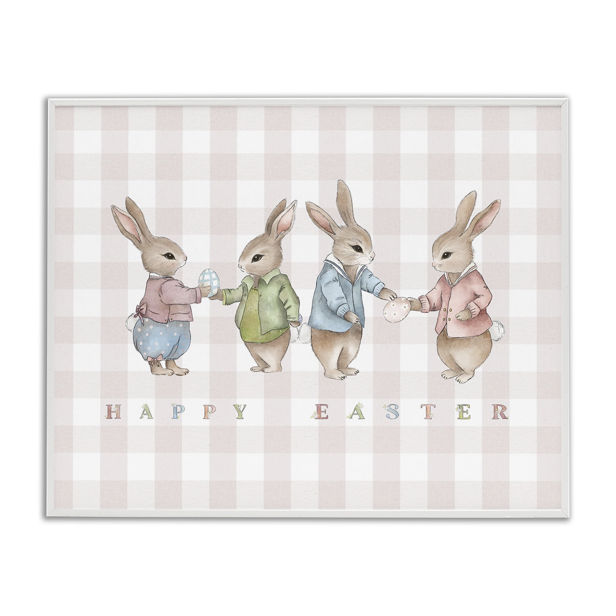 Stupell Industries Easter Bunnies Pink Gingham White Framed Giclee Art, design by Leah Straatsma