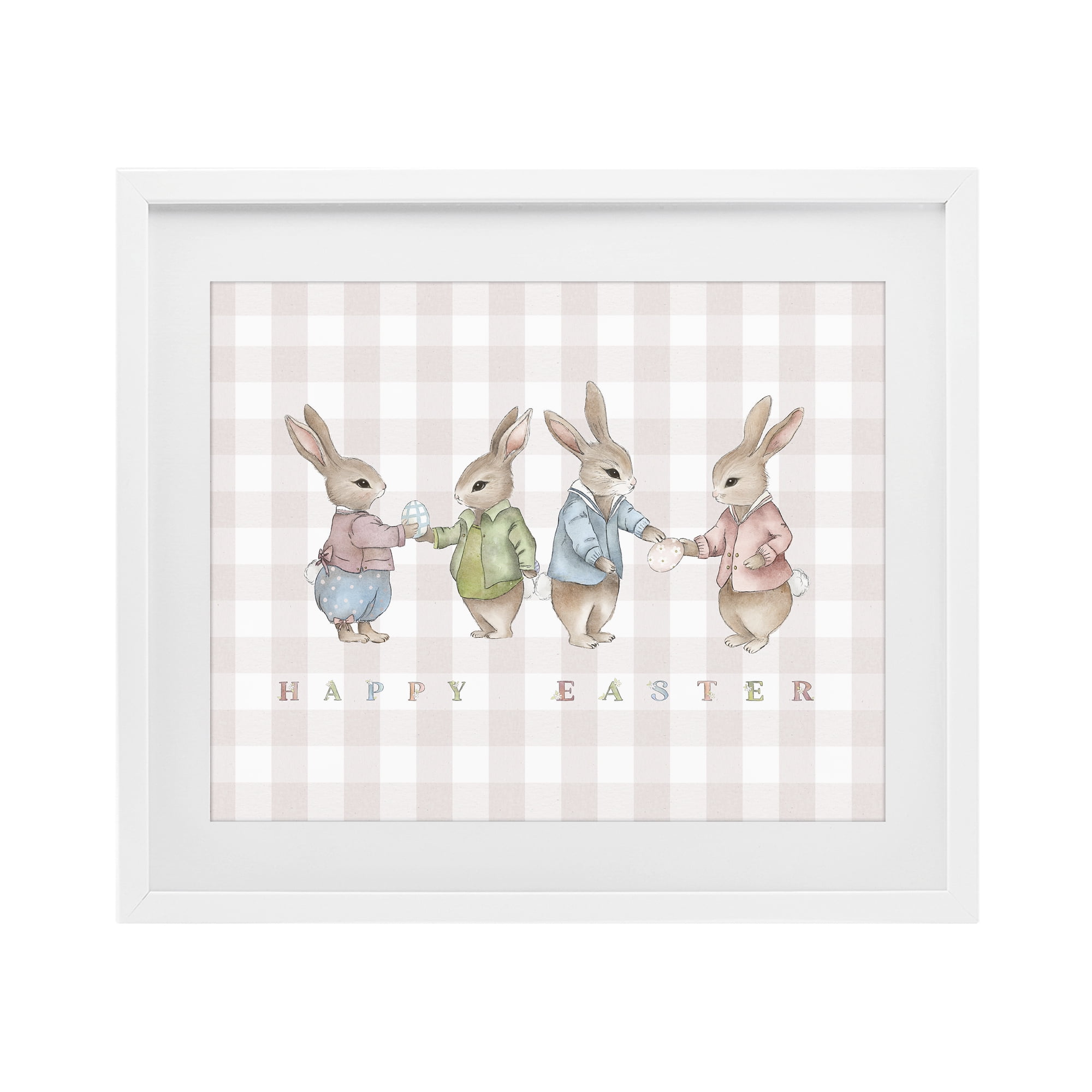 Stupell Industries Easter Bunnies Pink Gingham White Framed Print Under Glass, design by Leah Straatsma