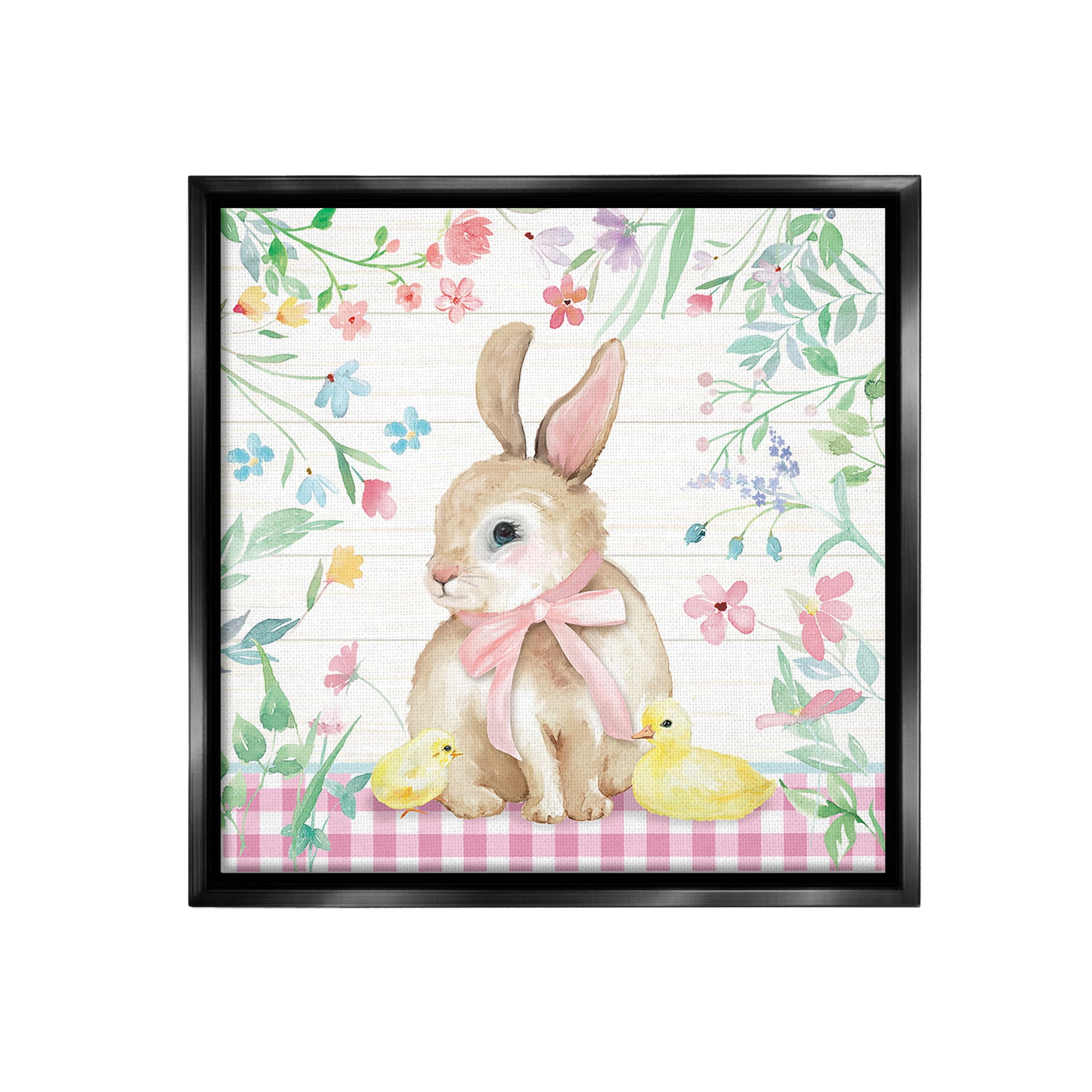 Stupell Industries Easter Bunny & Chicks Holiday Painting Black Floater Framed Canvas Art Print Wall Art, 25 x 25