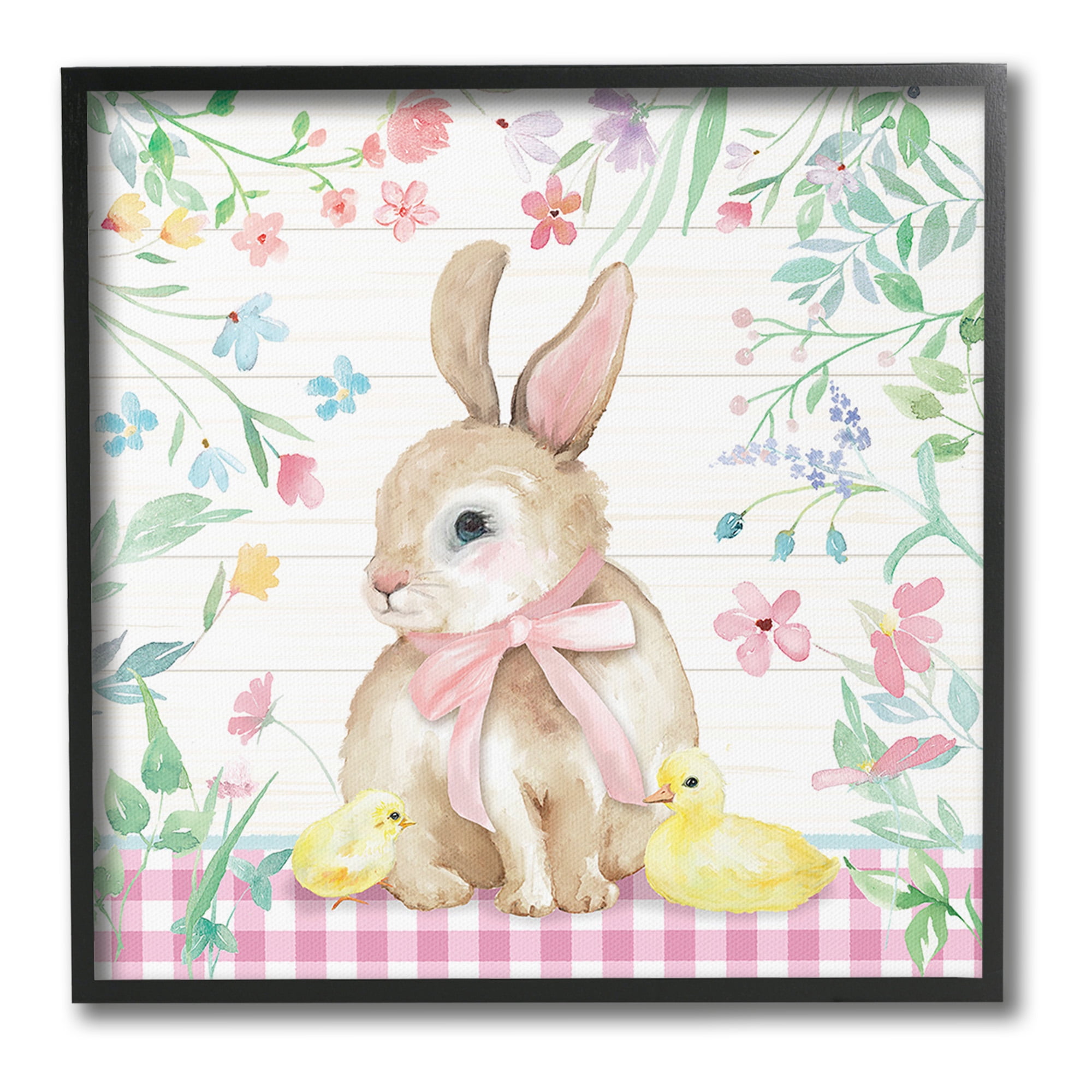 Stupell Industries Easter Bunny & Chicks Holiday Painting Black Framed Art Print Wall Art, 12 x 12