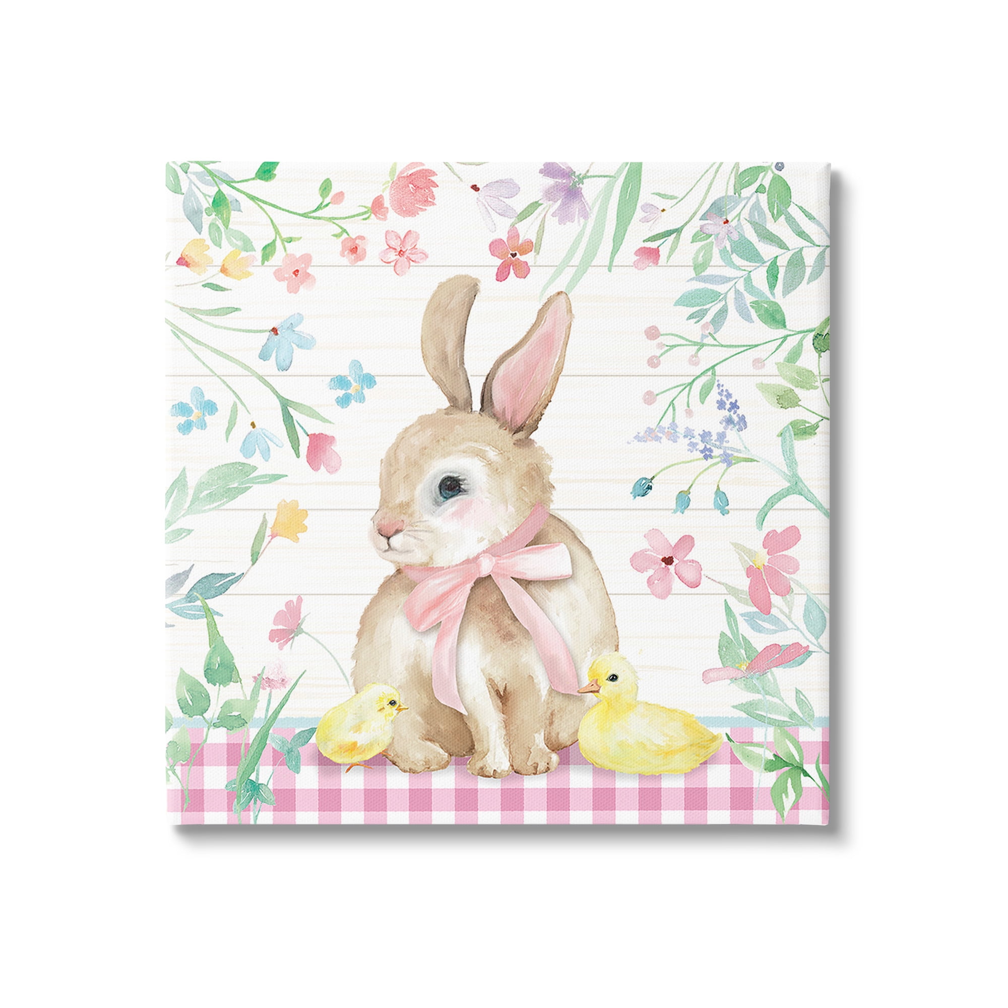 Stupell Industries Easter Bunny & Chicks Holiday Painting Gallery Wrapped Canvas Art Print Wall Art, 17 x 17