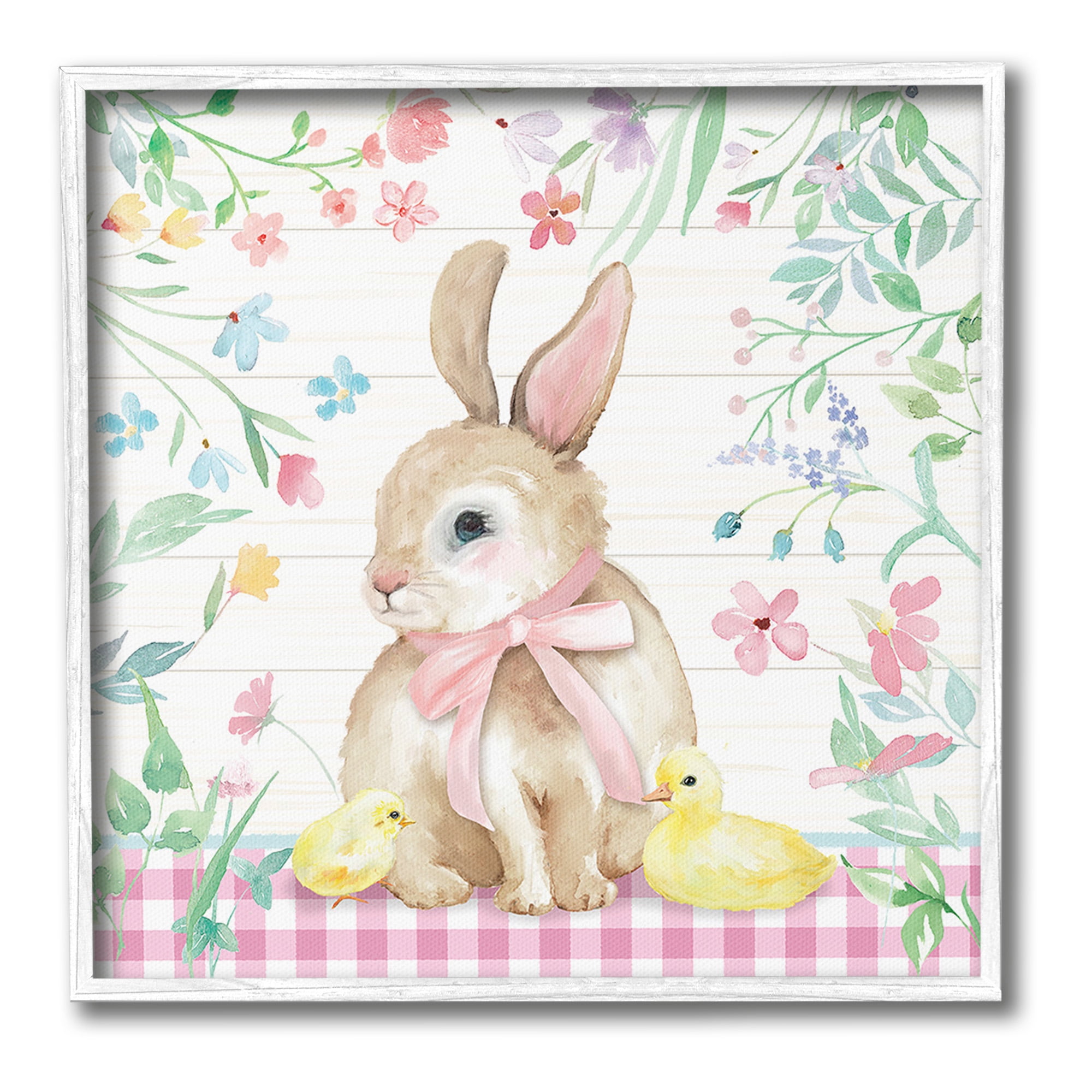 Stupell Industries Easter Bunny & Chicks Holiday Painting White Framed Art Print Wall Art, 24 x 24