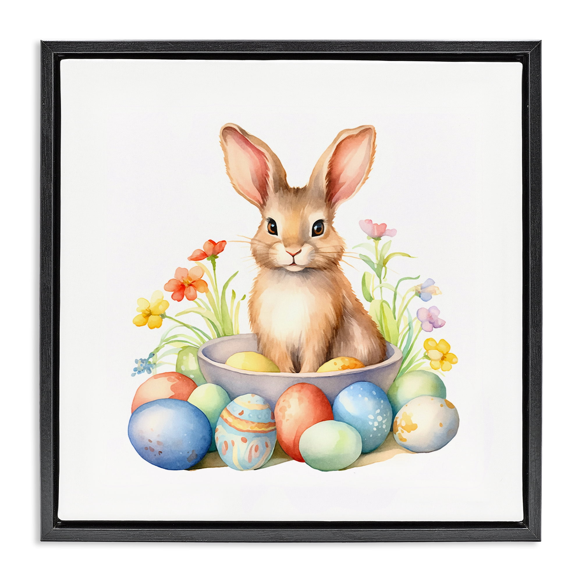 Easter Bunny & Eggs Black Floating Frame Canvas Art, 25 x 25, By Andrea Haase