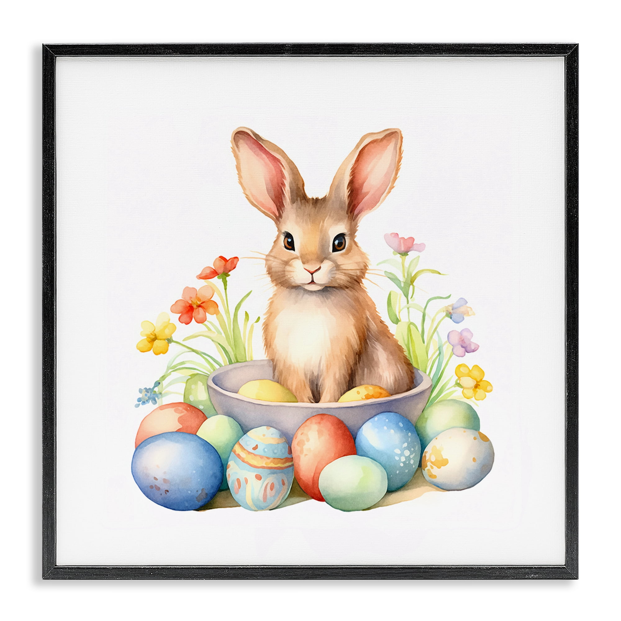 Easter Bunny & Eggs Black Framed Giclee Art, 24 x 24, By Andrea Haase