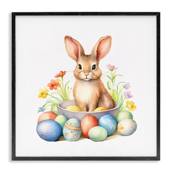 Easter Bunny & Eggs Black Framed Giclee Art, 24 x 24, By Andrea Haase