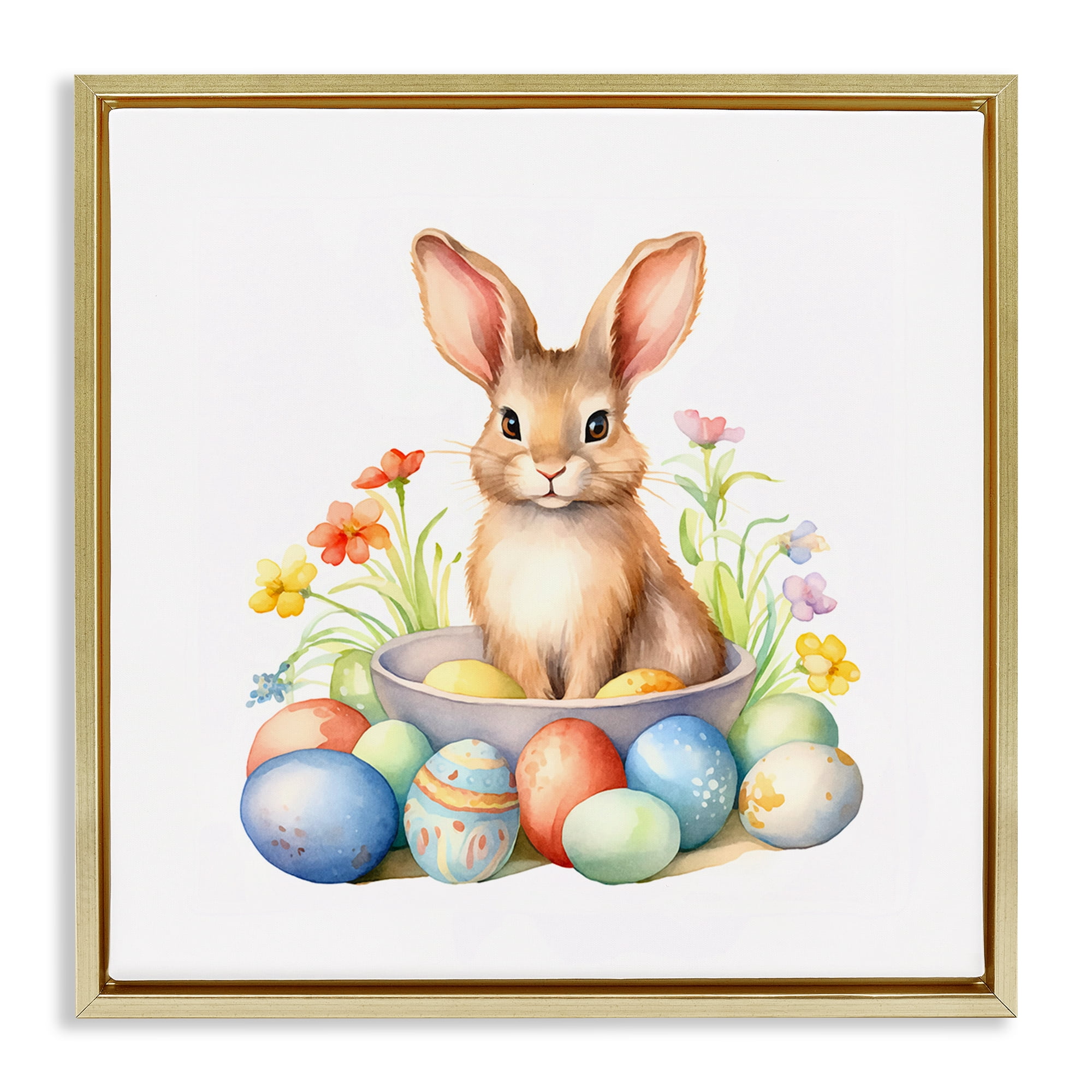 Easter Bunny & Eggs Gold Floating Frame Canvas Art, 18 x 18, By Andrea Haase