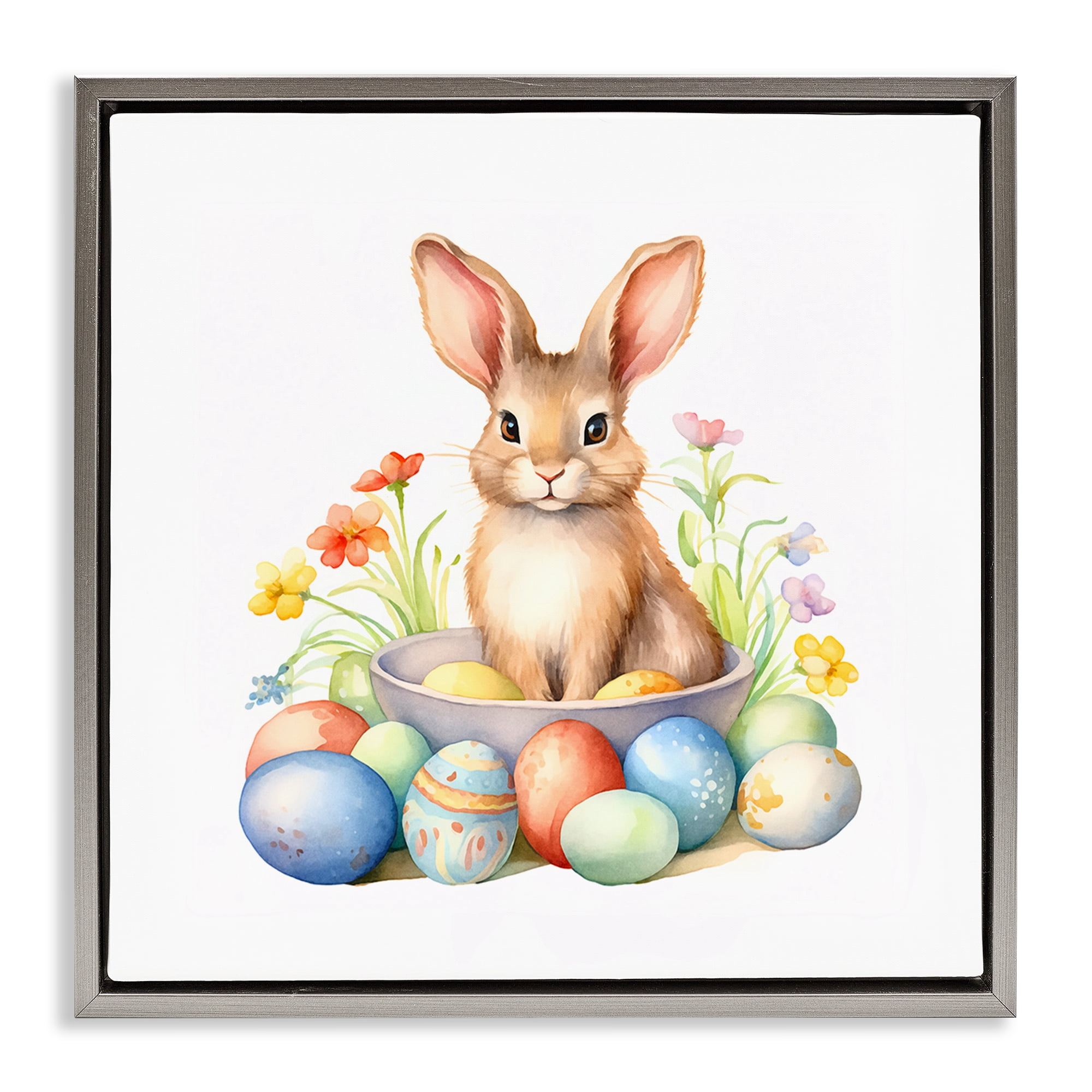 Easter Bunny & Eggs Gray Floating Frame Canvas Art, 25 x 25, By Andrea Haase