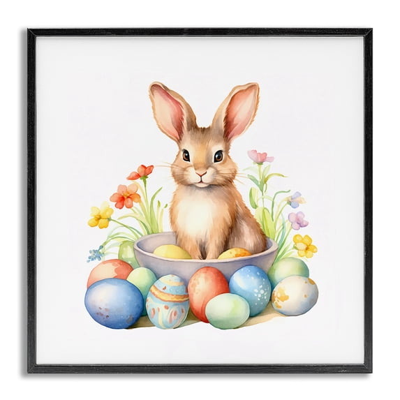 Easter Bunny & Eggs Gray Framed Giclee Art, 24 x 24, By Andrea Haase