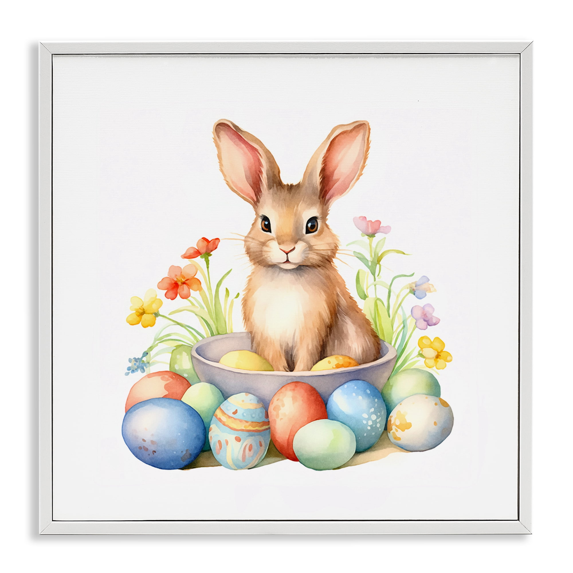 Easter Bunny & Eggs White Framed Giclee Art, 12 x 12, By Andrea Haase